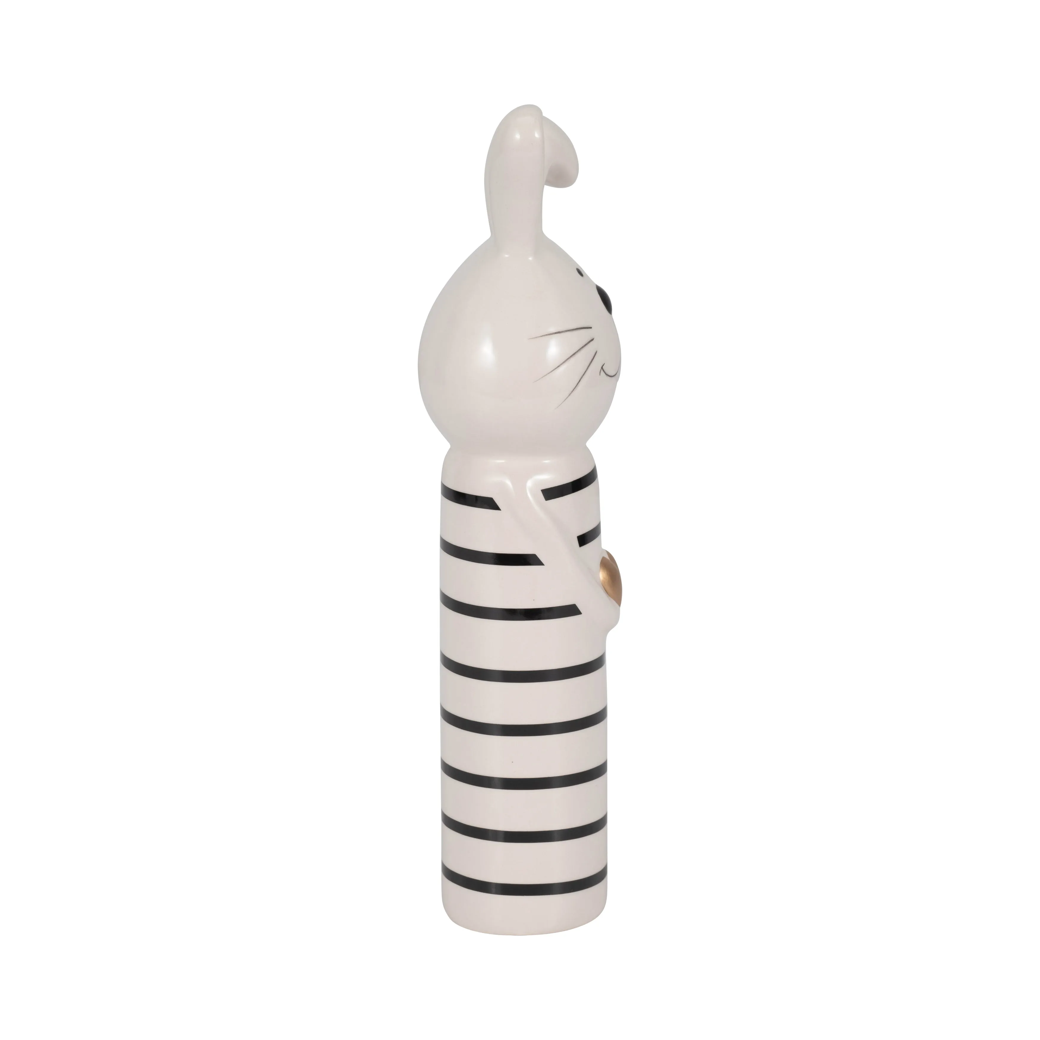 10" Lines Bunny With Gold Heart, White/black
