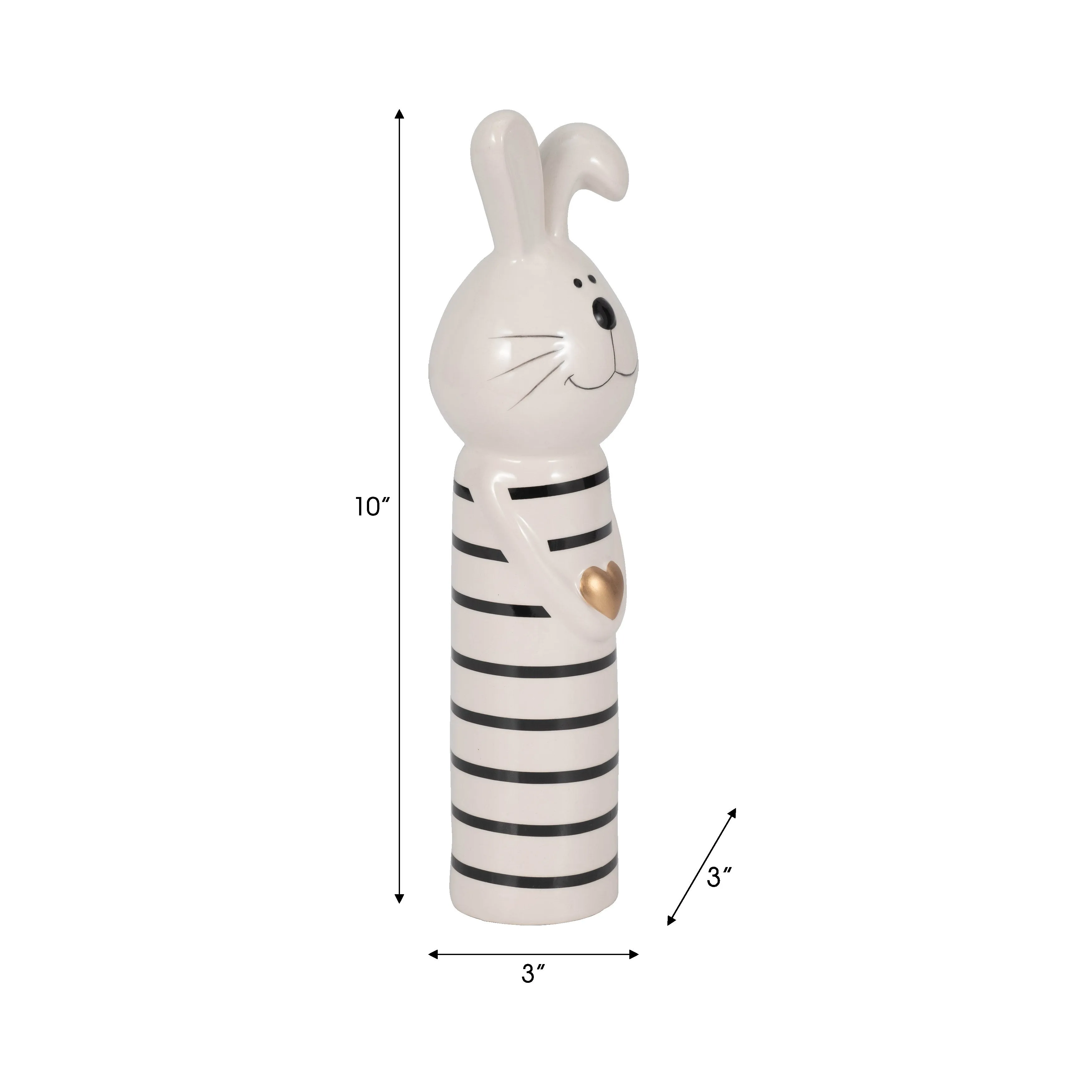 10" Lines Bunny With Gold Heart, White/black