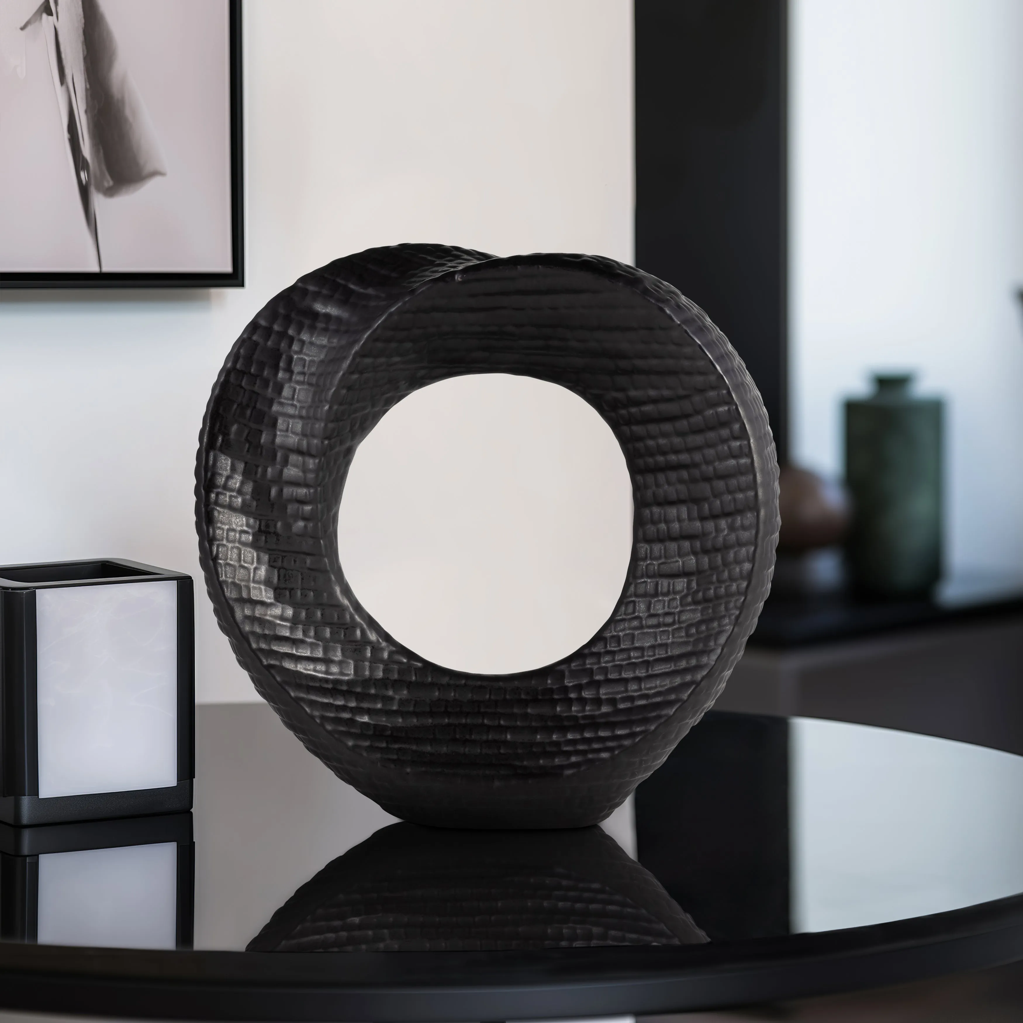 10" TEXTURED TABLE TOP DECO, BLACK