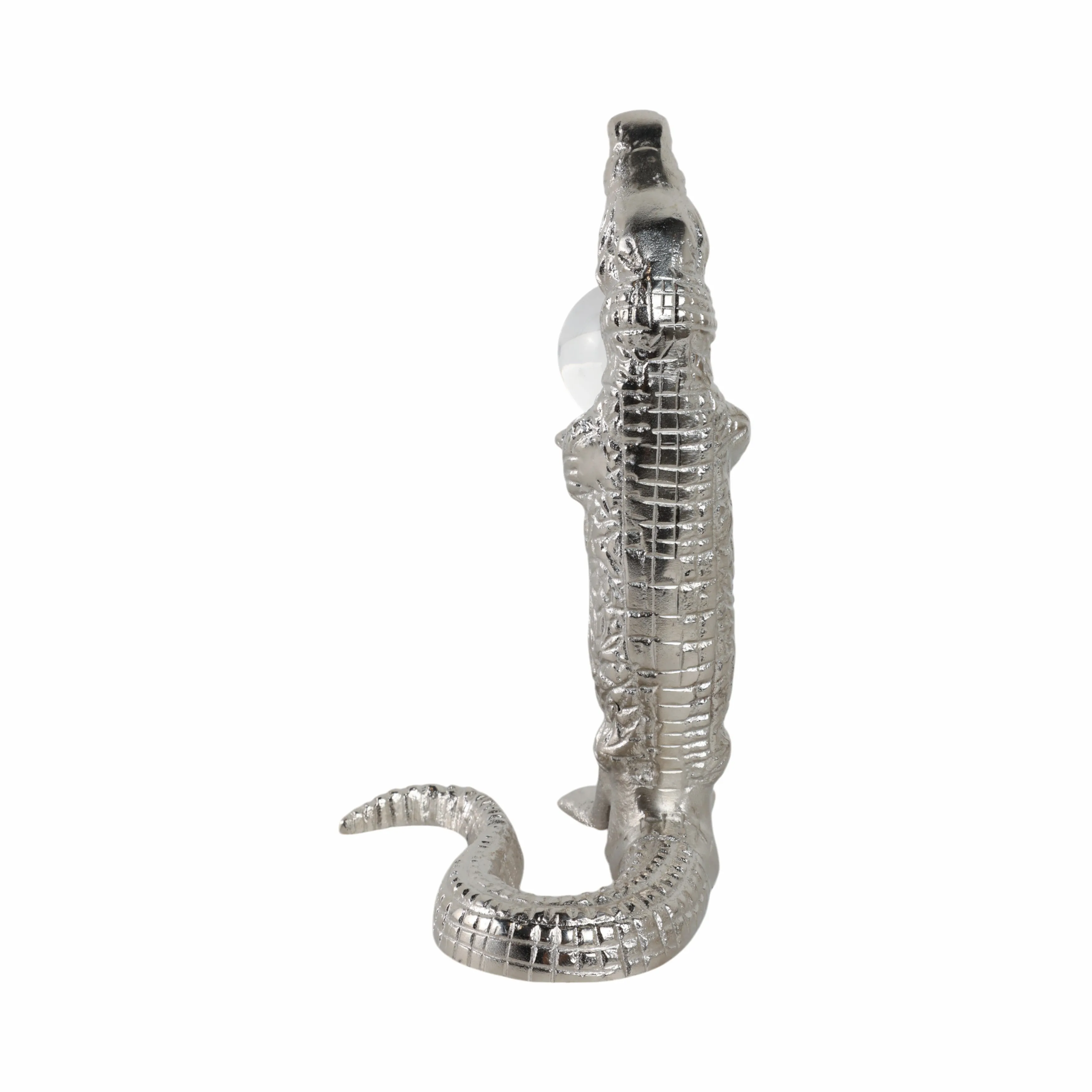 10x7" Crocodile Holding Acrylic Ball, Silver