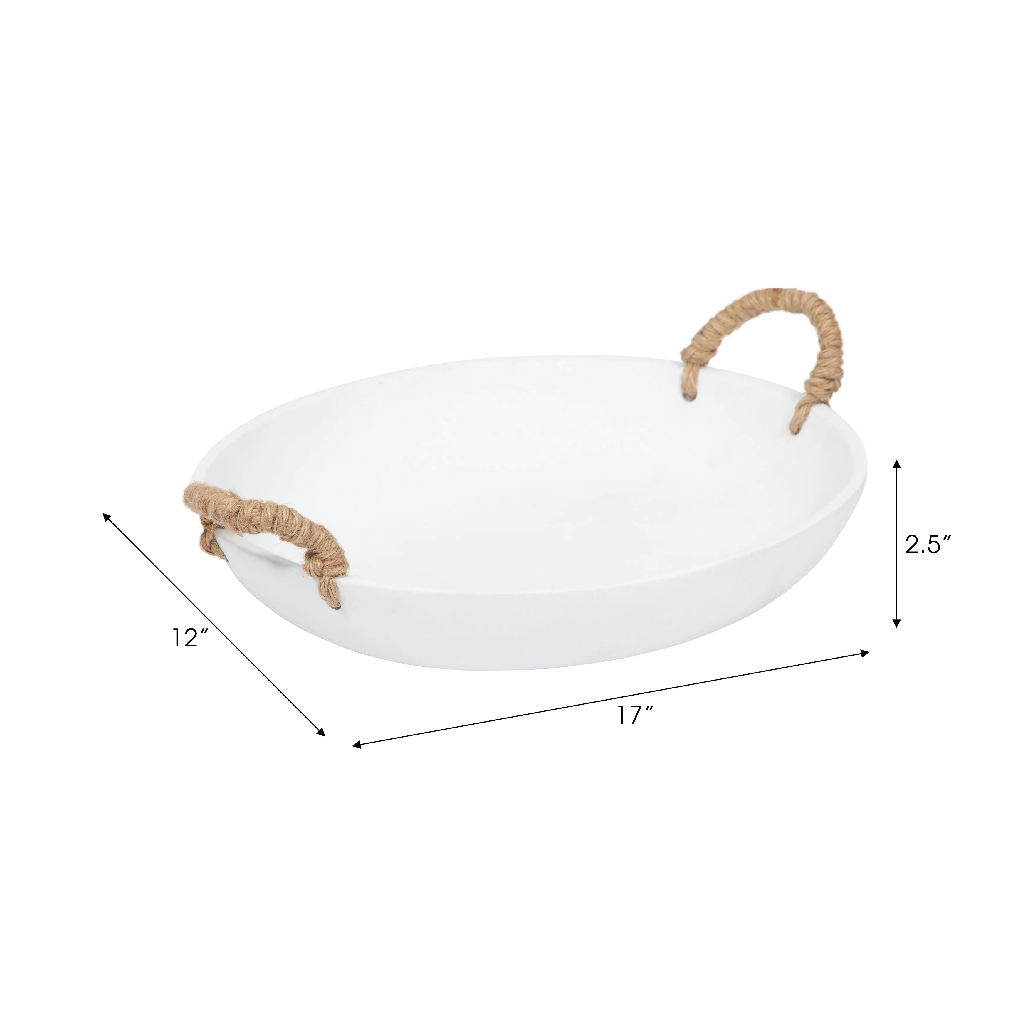 12" Cement Bowl W/ Woven Handles, White