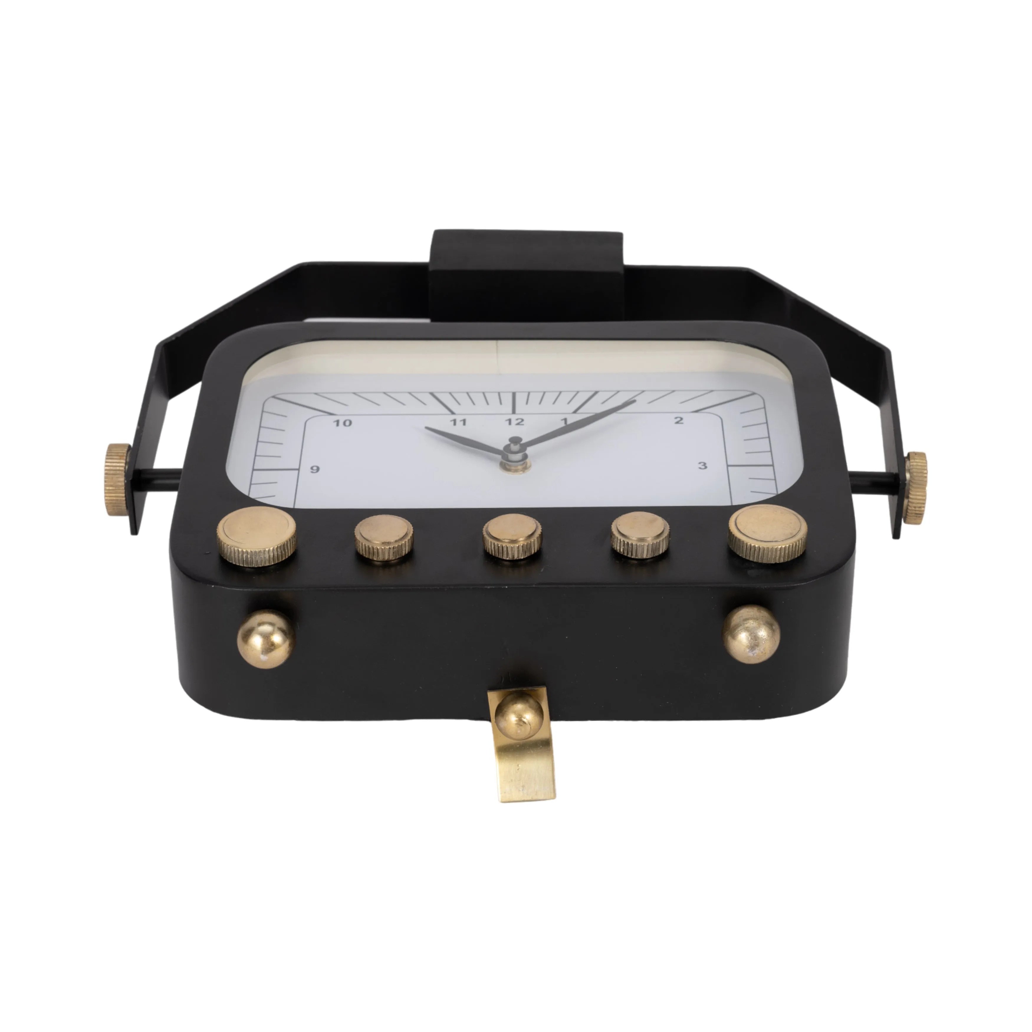 12" Footed Clock With Handle, Black/gold