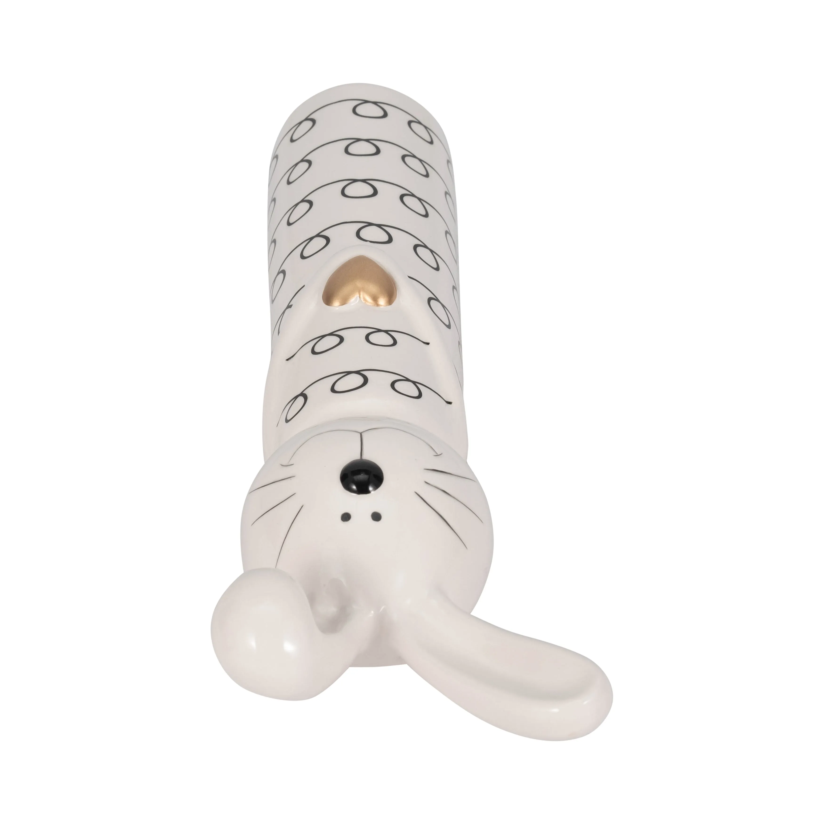 12" Squiggly Bunny With Gold Heart, White/black
