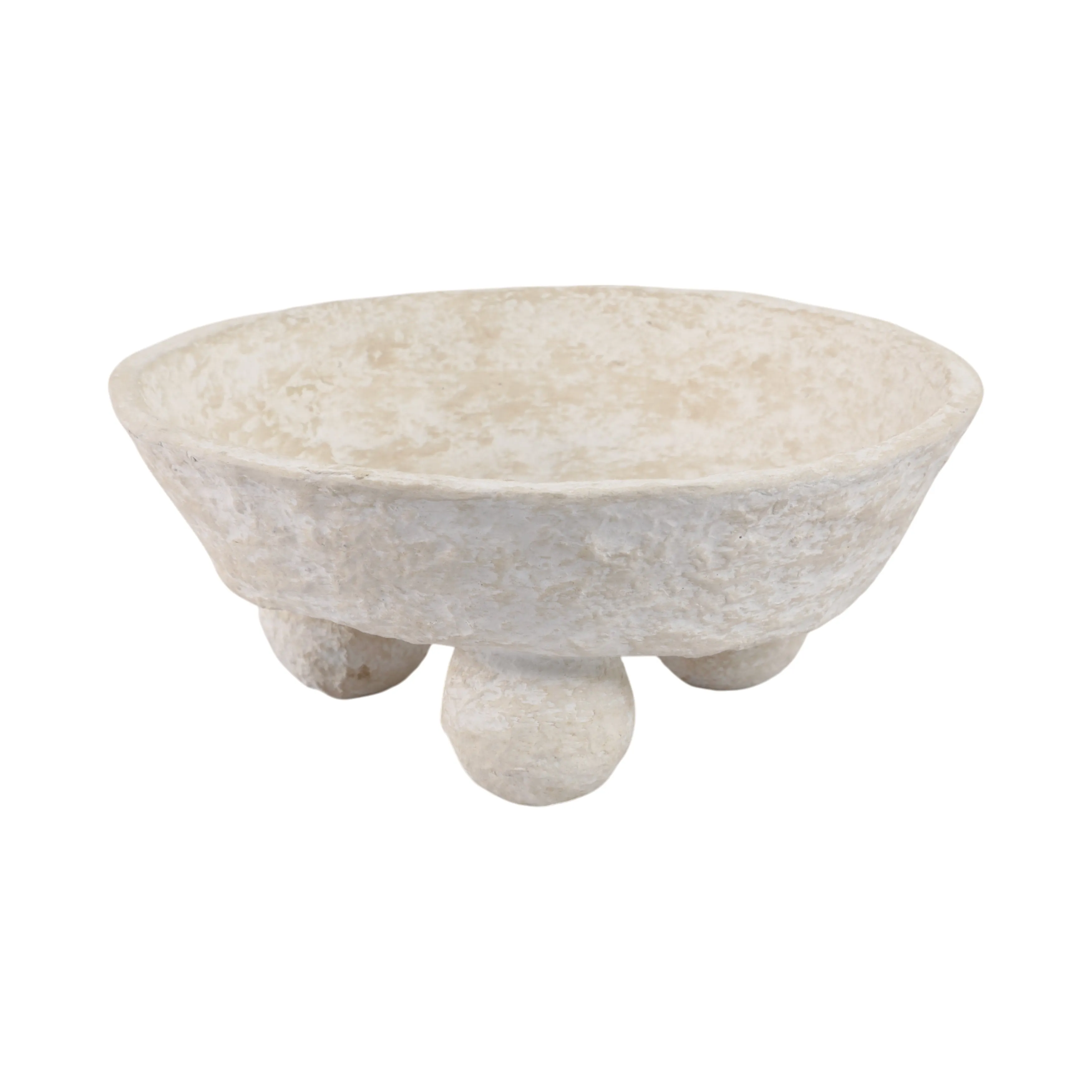 12x12" Paper Mache Knobby Footed Bowl, White