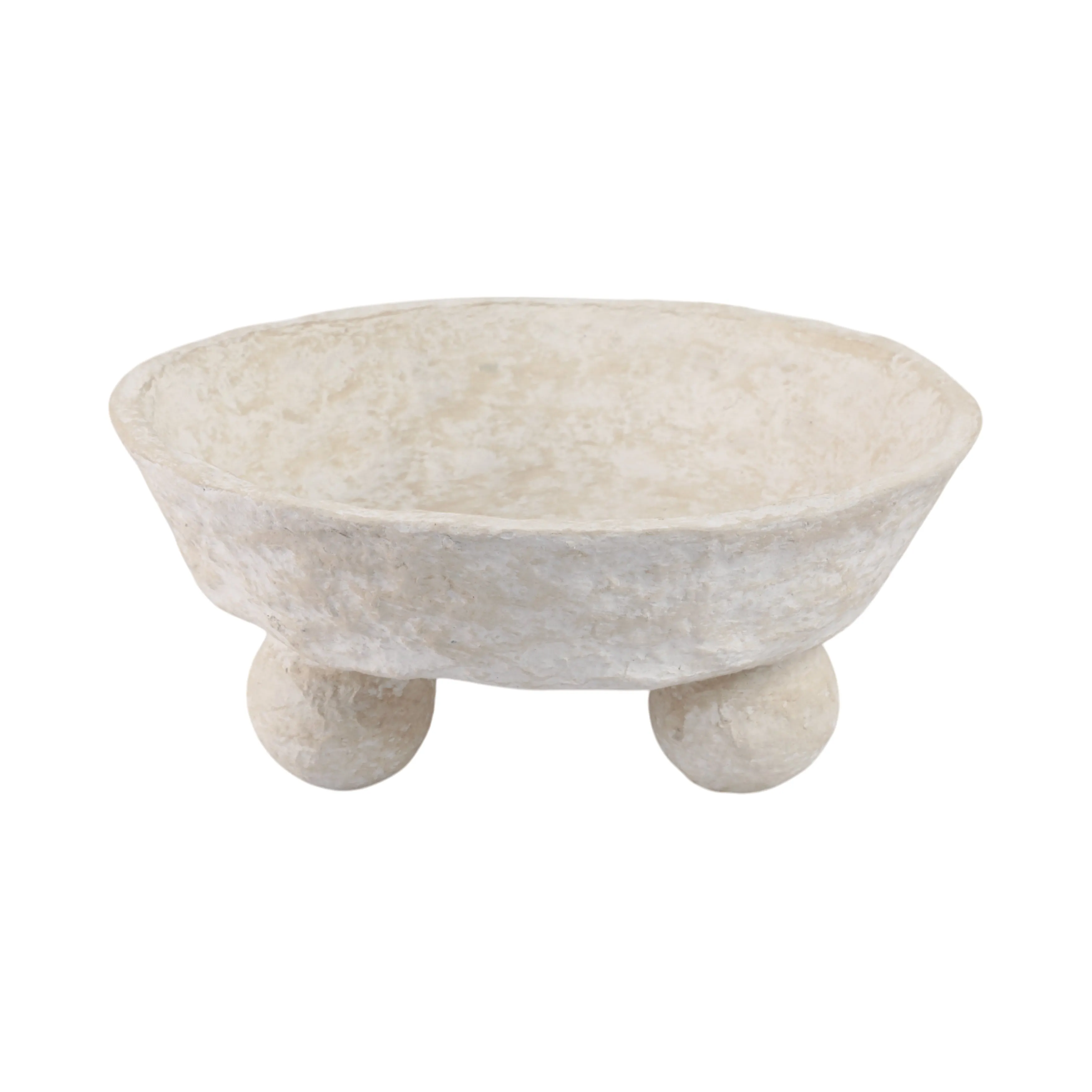 12x12" Paper Mache Knobby Footed Bowl, White