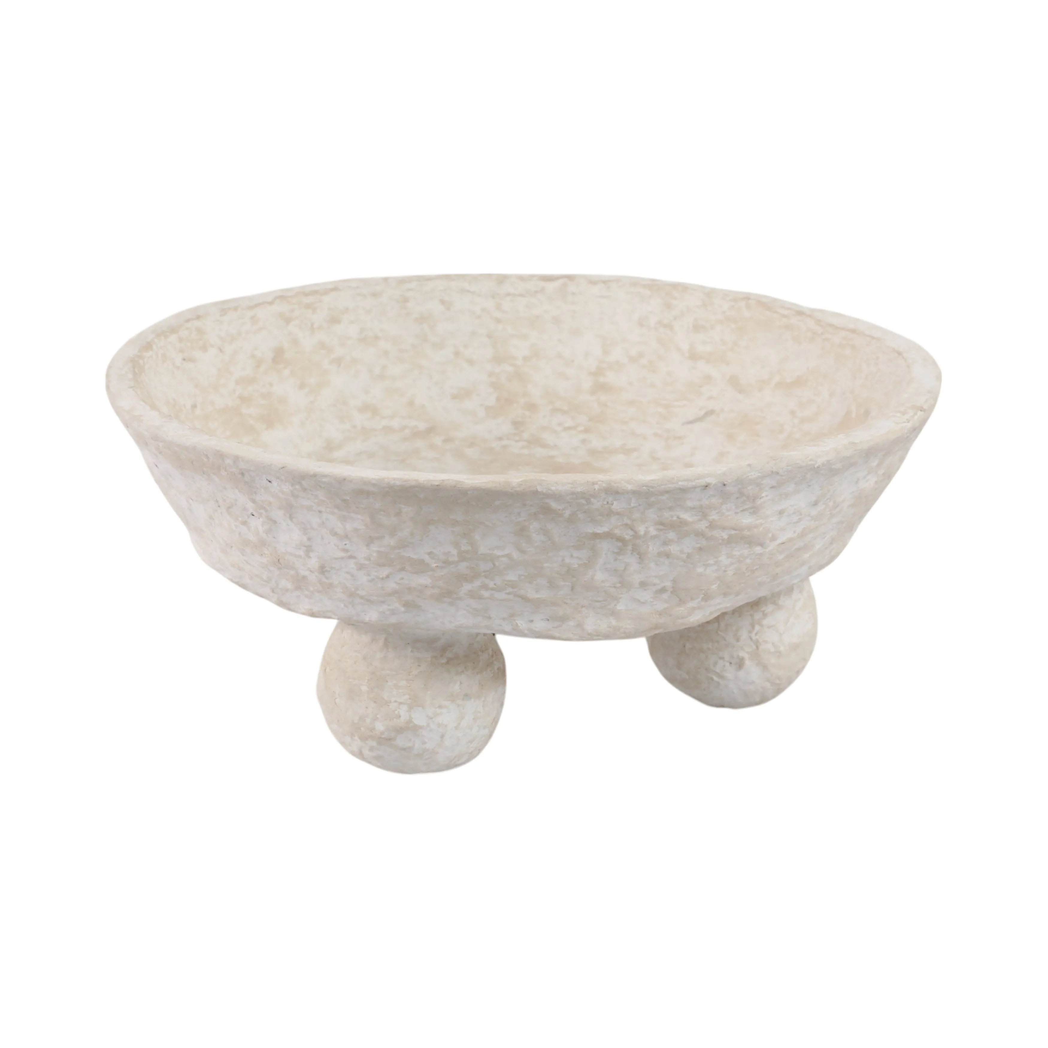 12x12" Paper Mache Knobby Footed Bowl, White