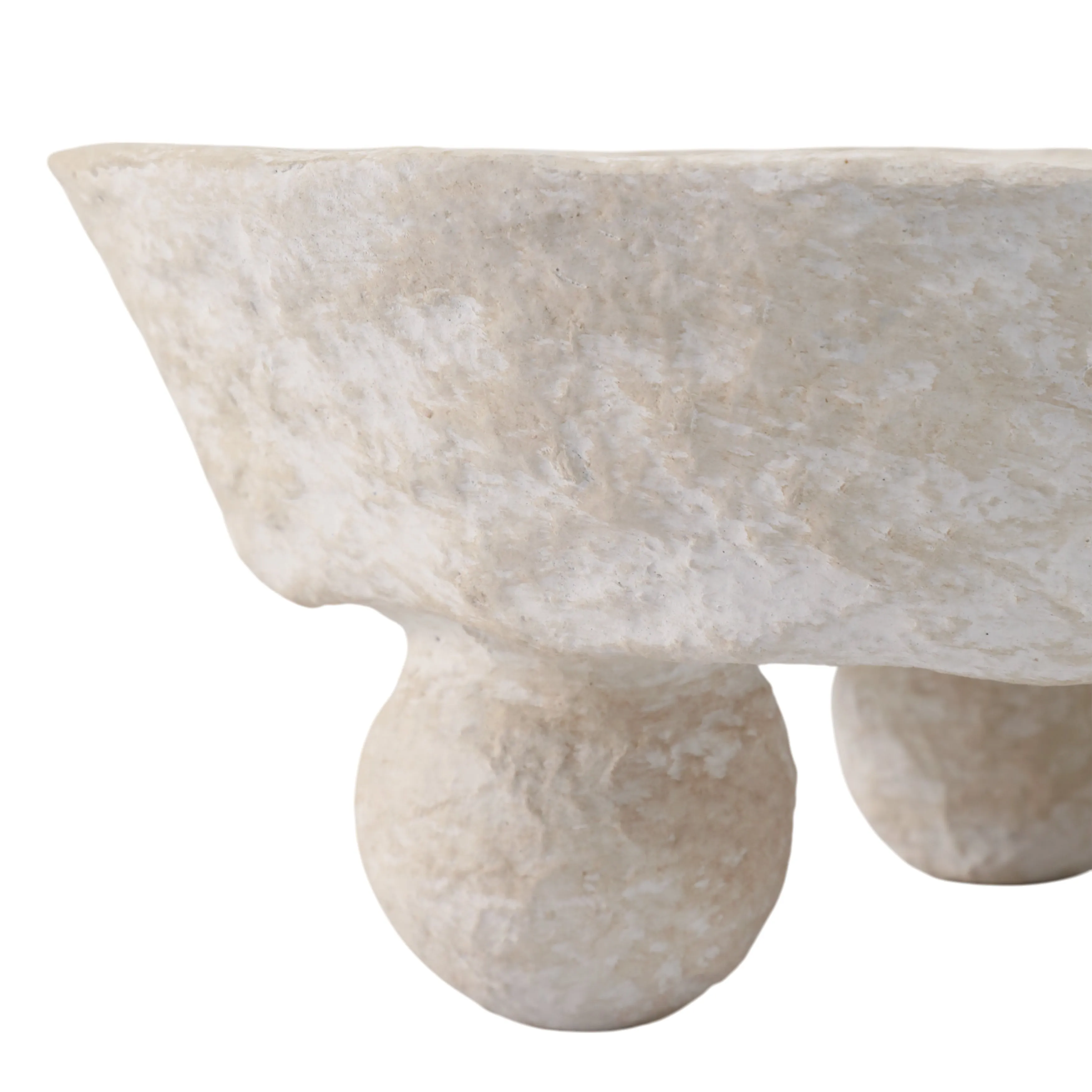 12x12" Paper Mache Knobby Footed Bowl, White