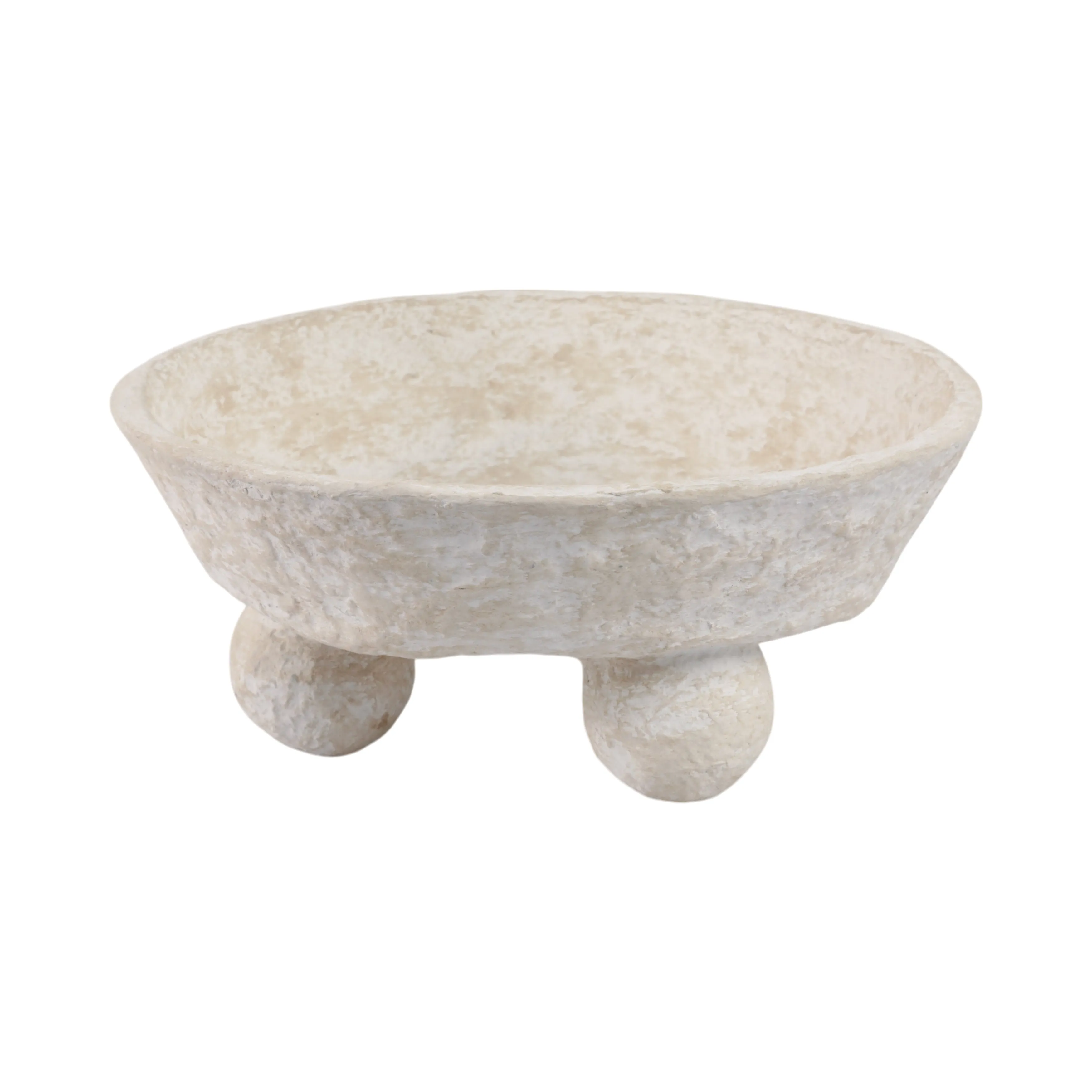 12x12" Paper Mache Knobby Footed Bowl, White