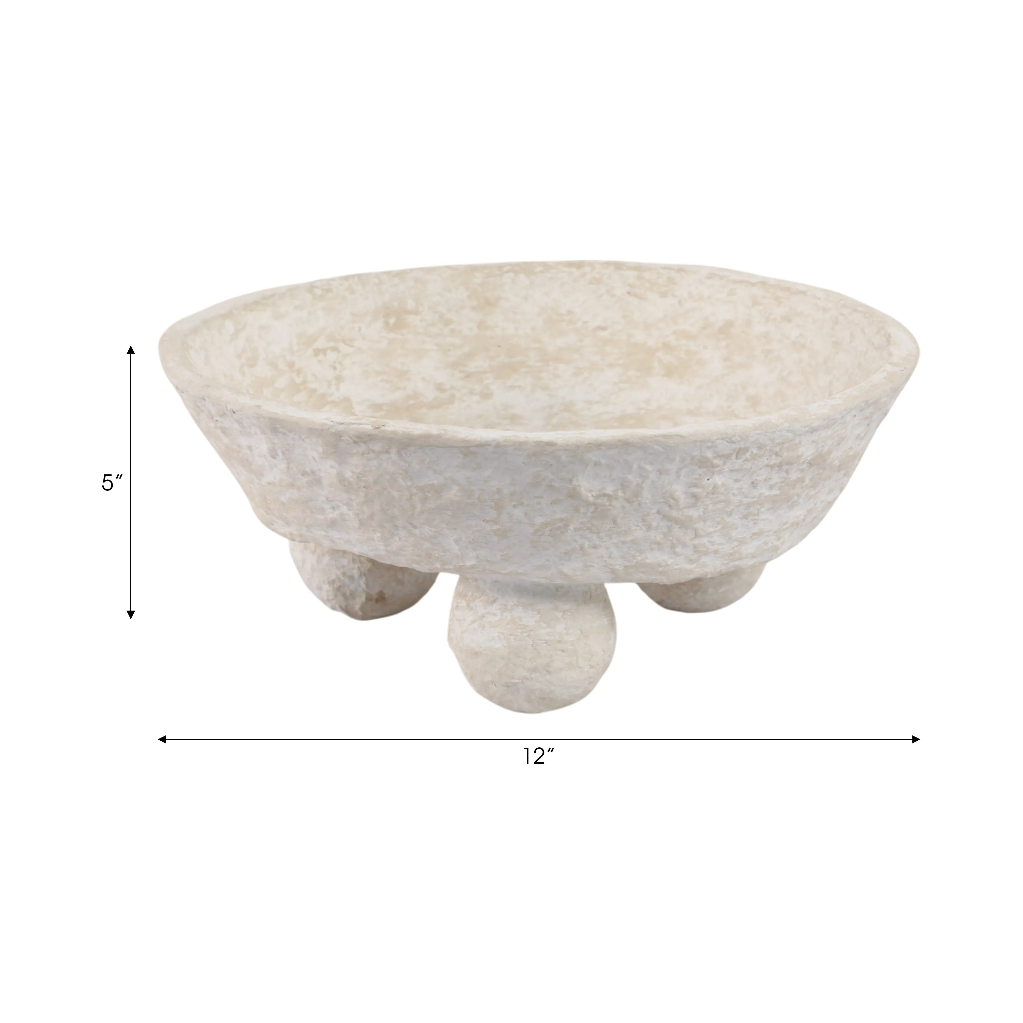 12x12" Paper Mache Knobby Footed Bowl, White