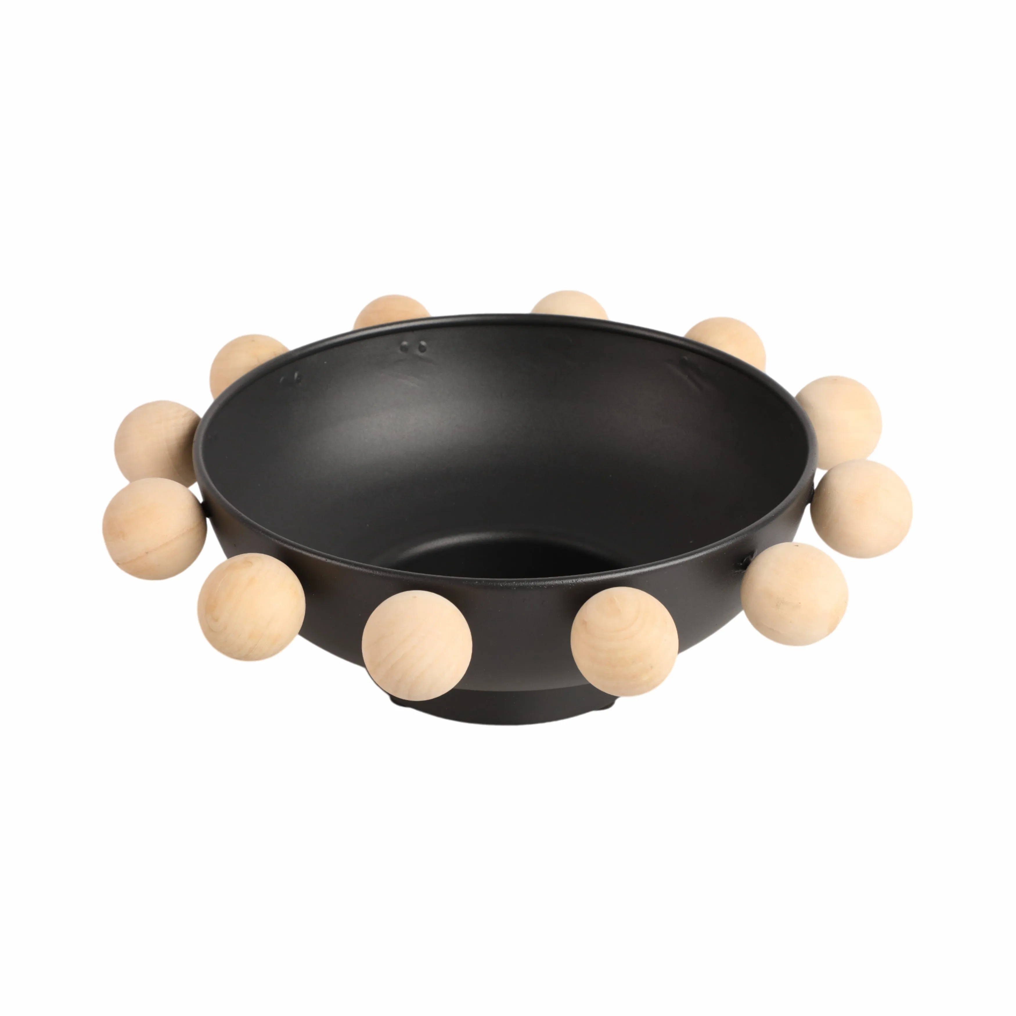 13" Bowl With Large Wooden Knobs, Black
