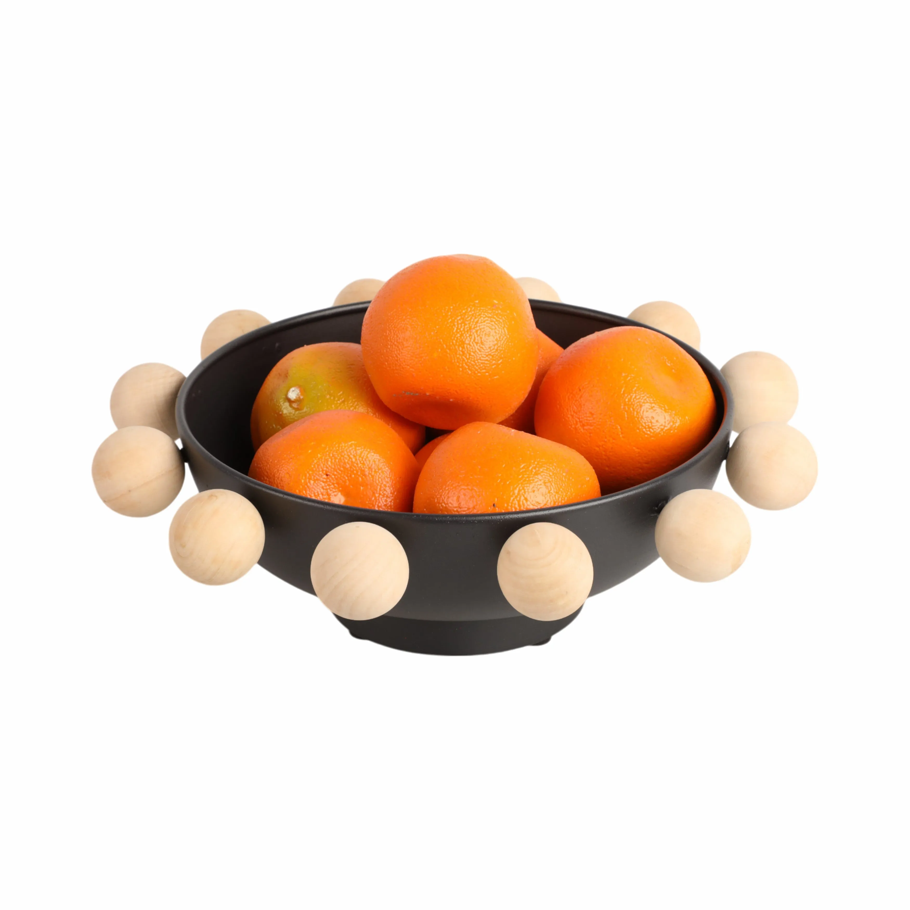 13" Bowl With Large Wooden Knobs, Black
