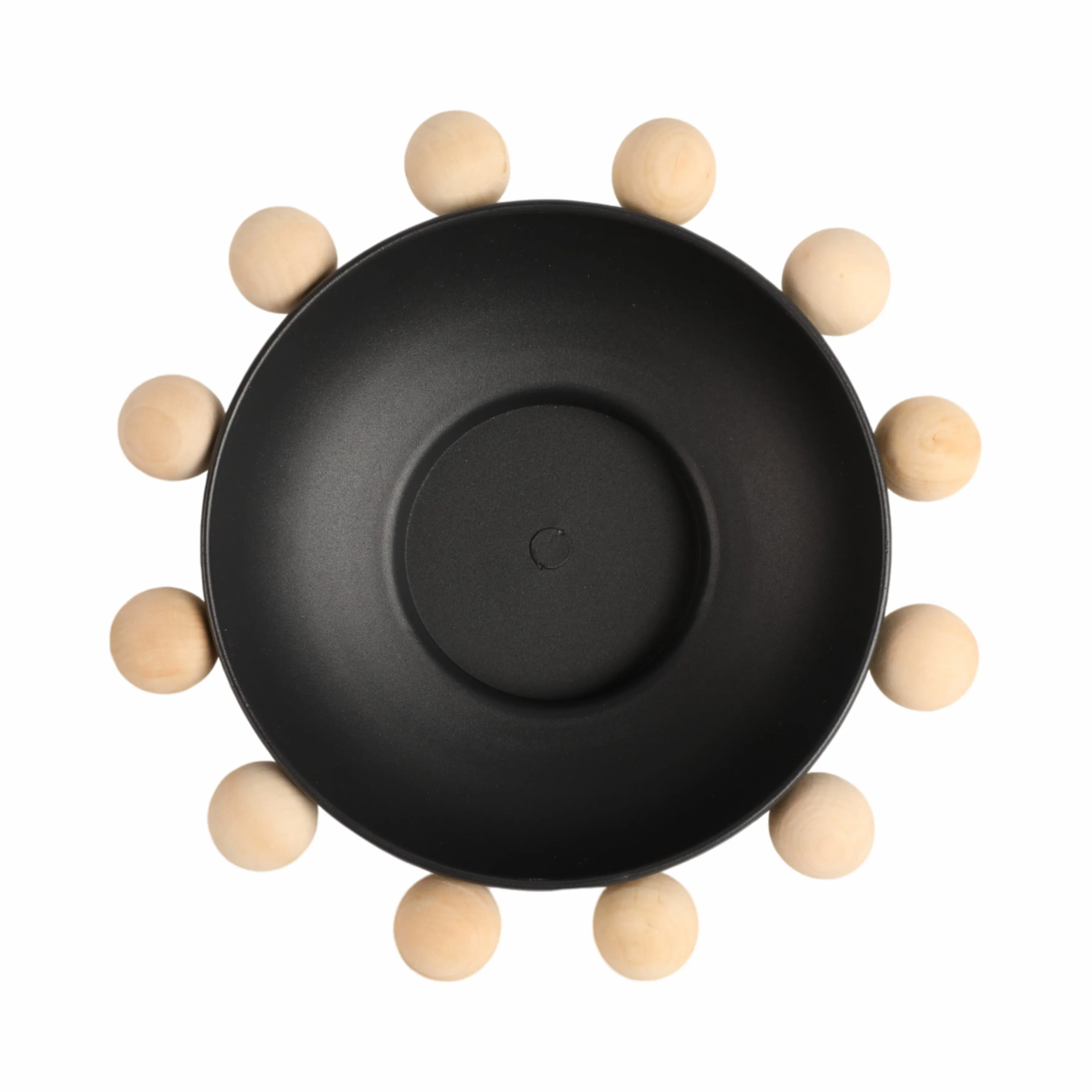 13" Bowl With Large Wooden Knobs, Black