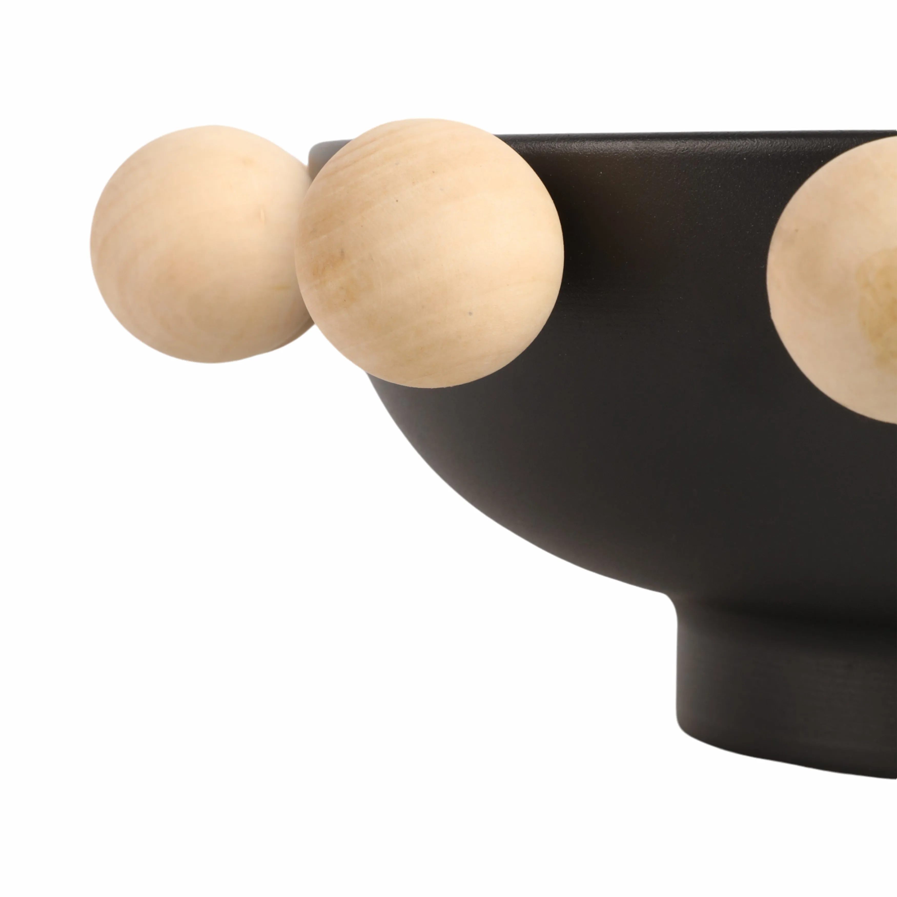 13" Bowl With Large Wooden Knobs, Black