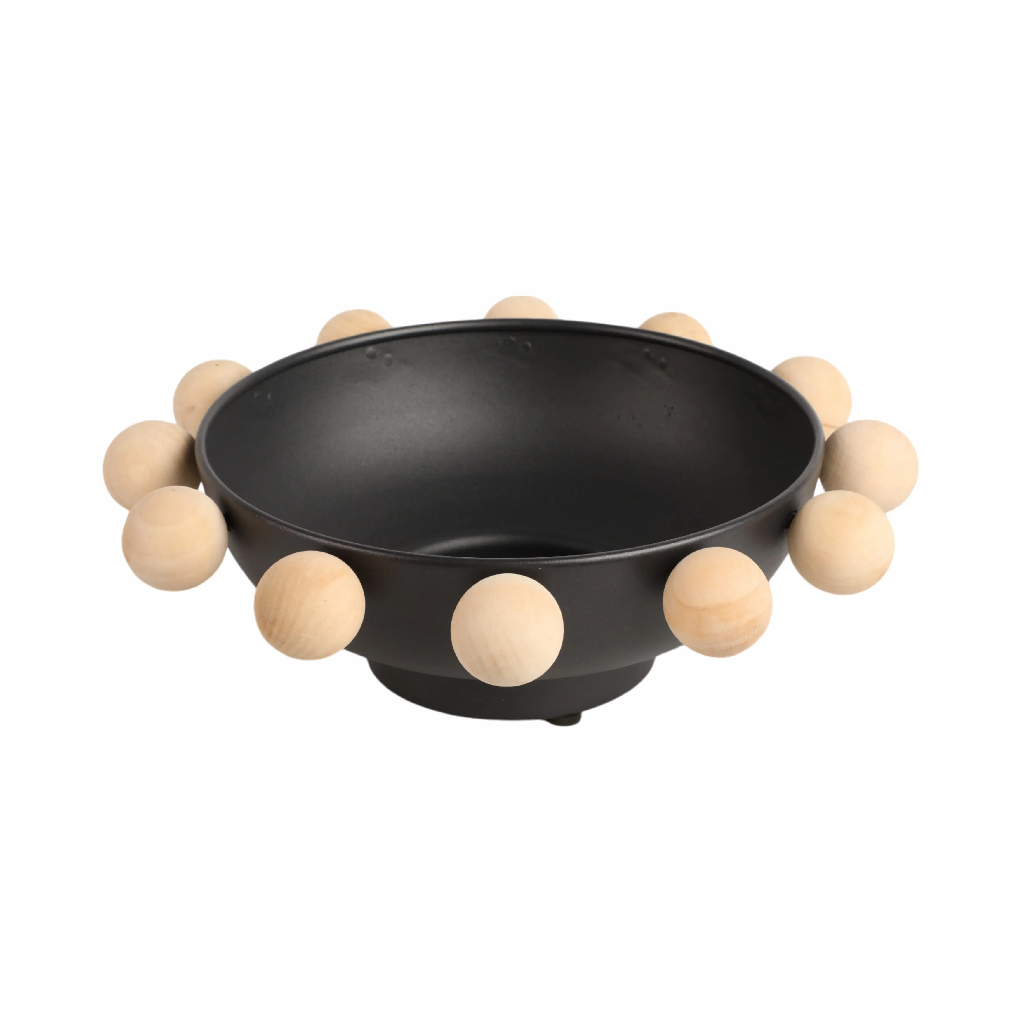 13" Bowl With Large Wooden Knobs, Black