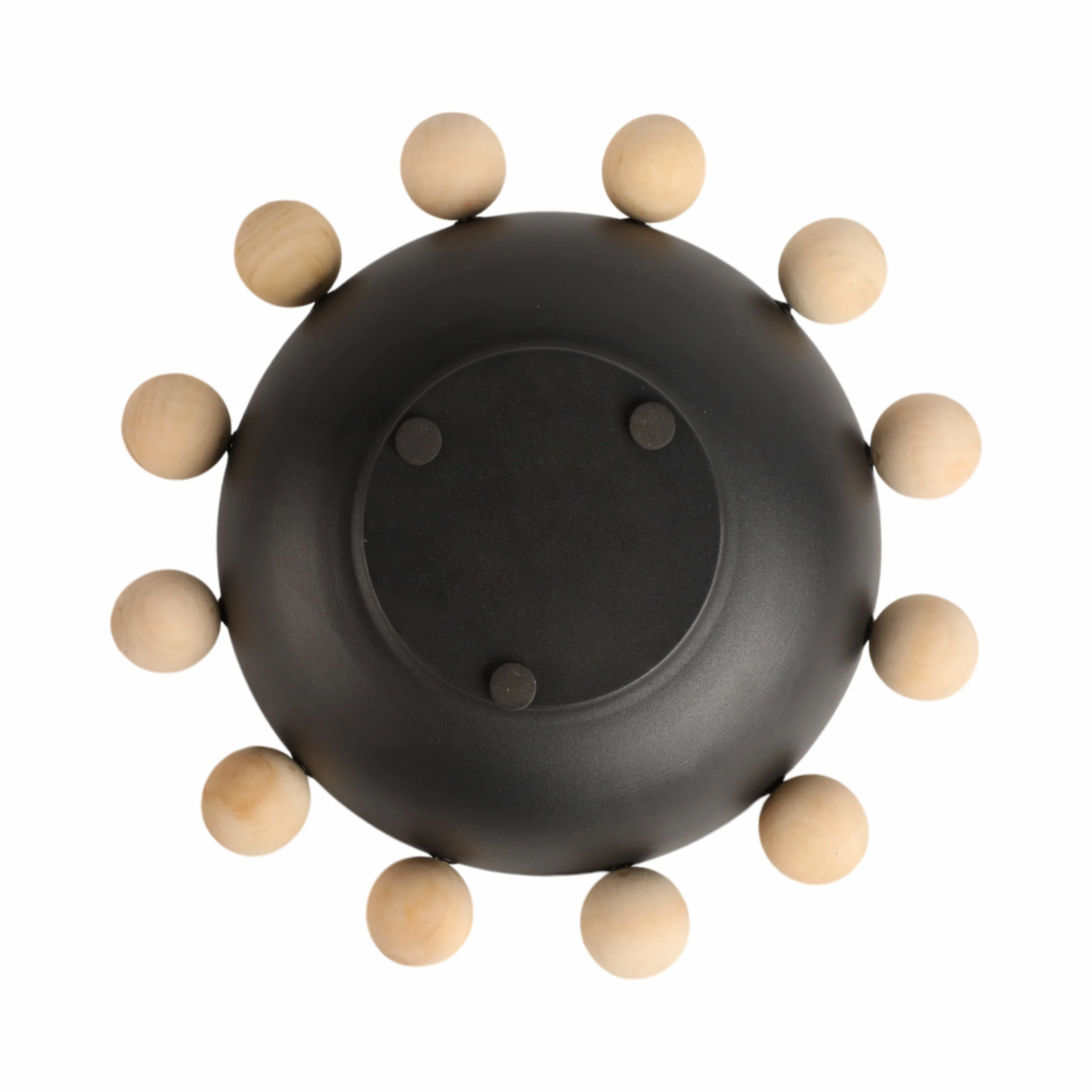 13" Bowl With Large Wooden Knobs, Black