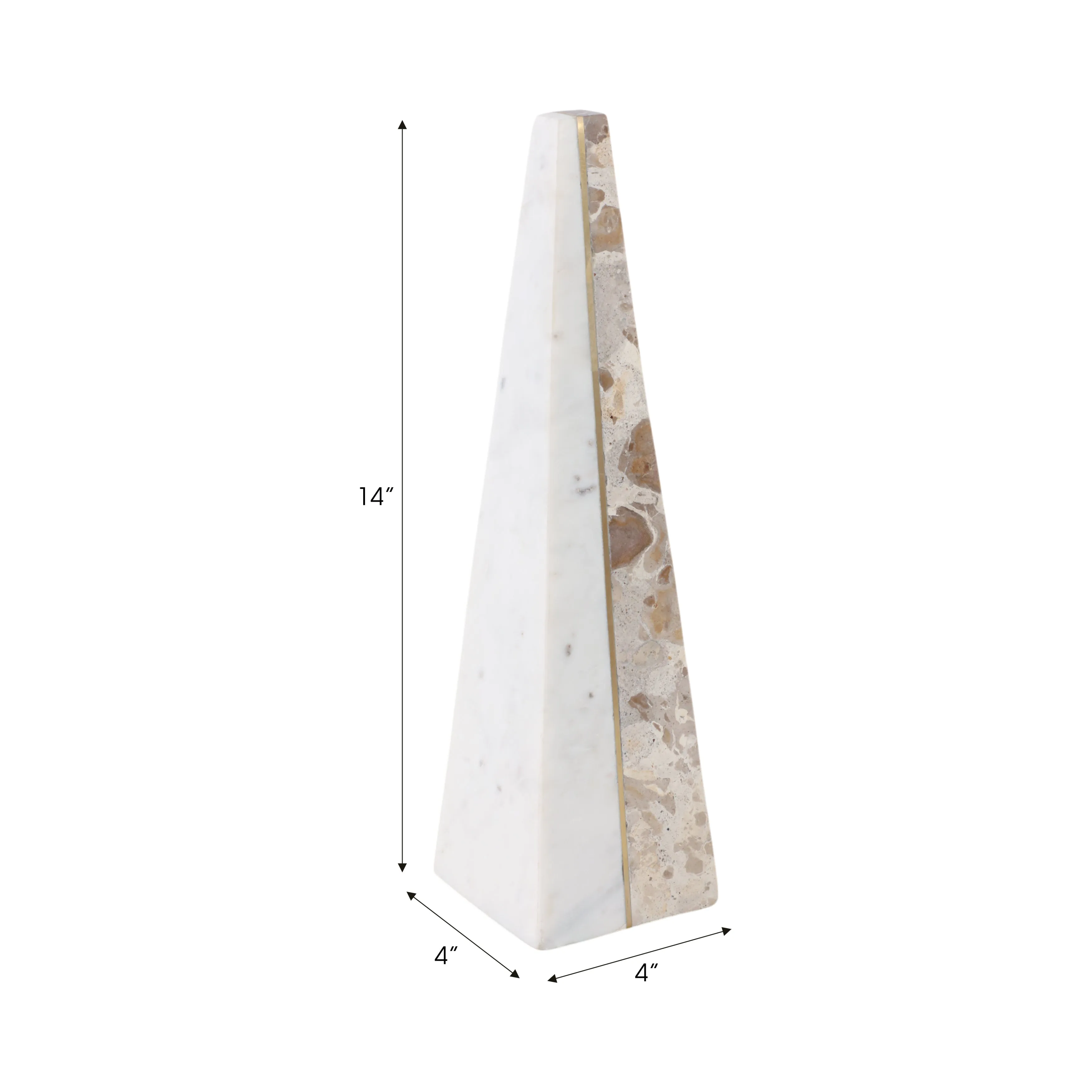 14" Pompano Small Beige And White Marble Pyramid