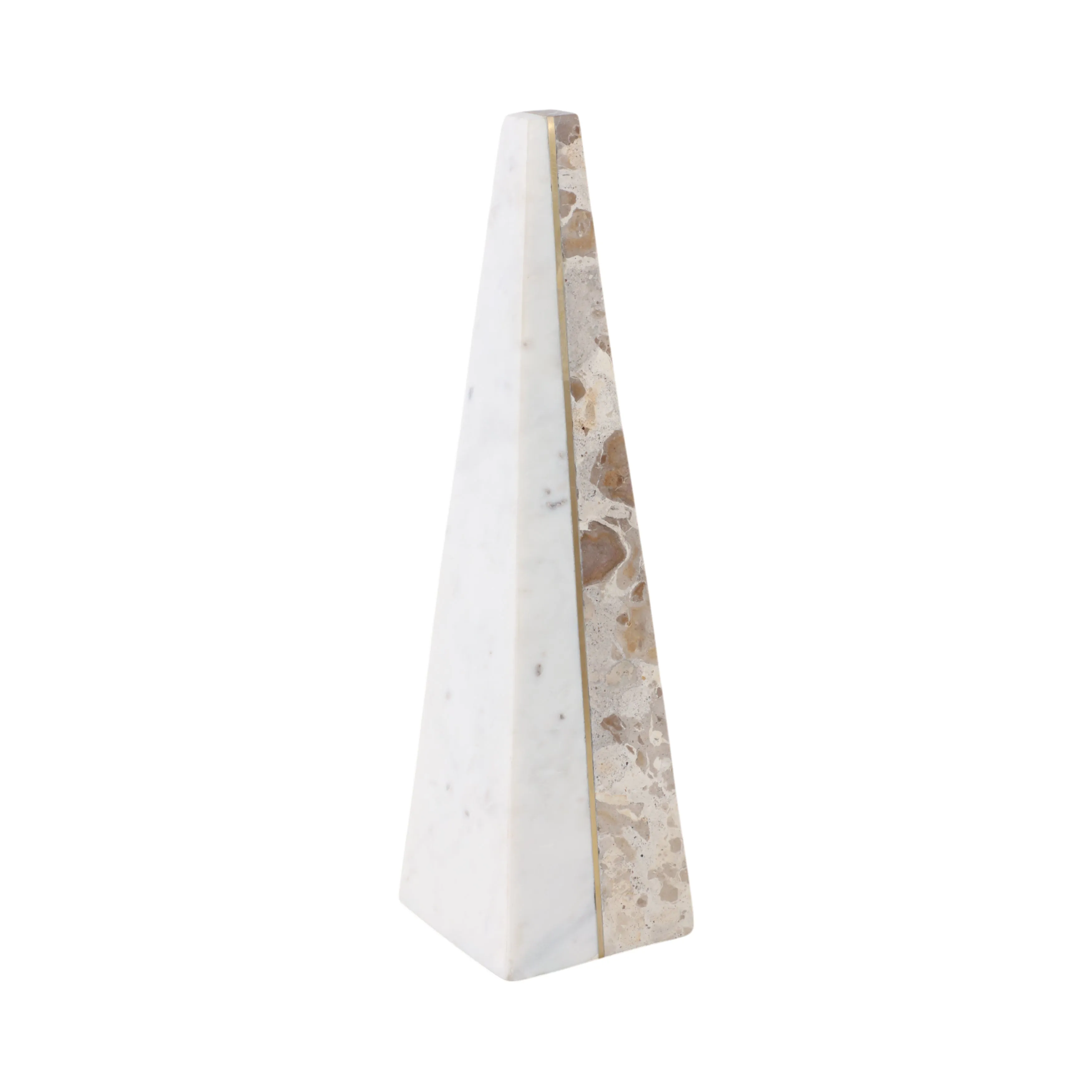 14" Pompano Small Beige And White Marble Pyramid