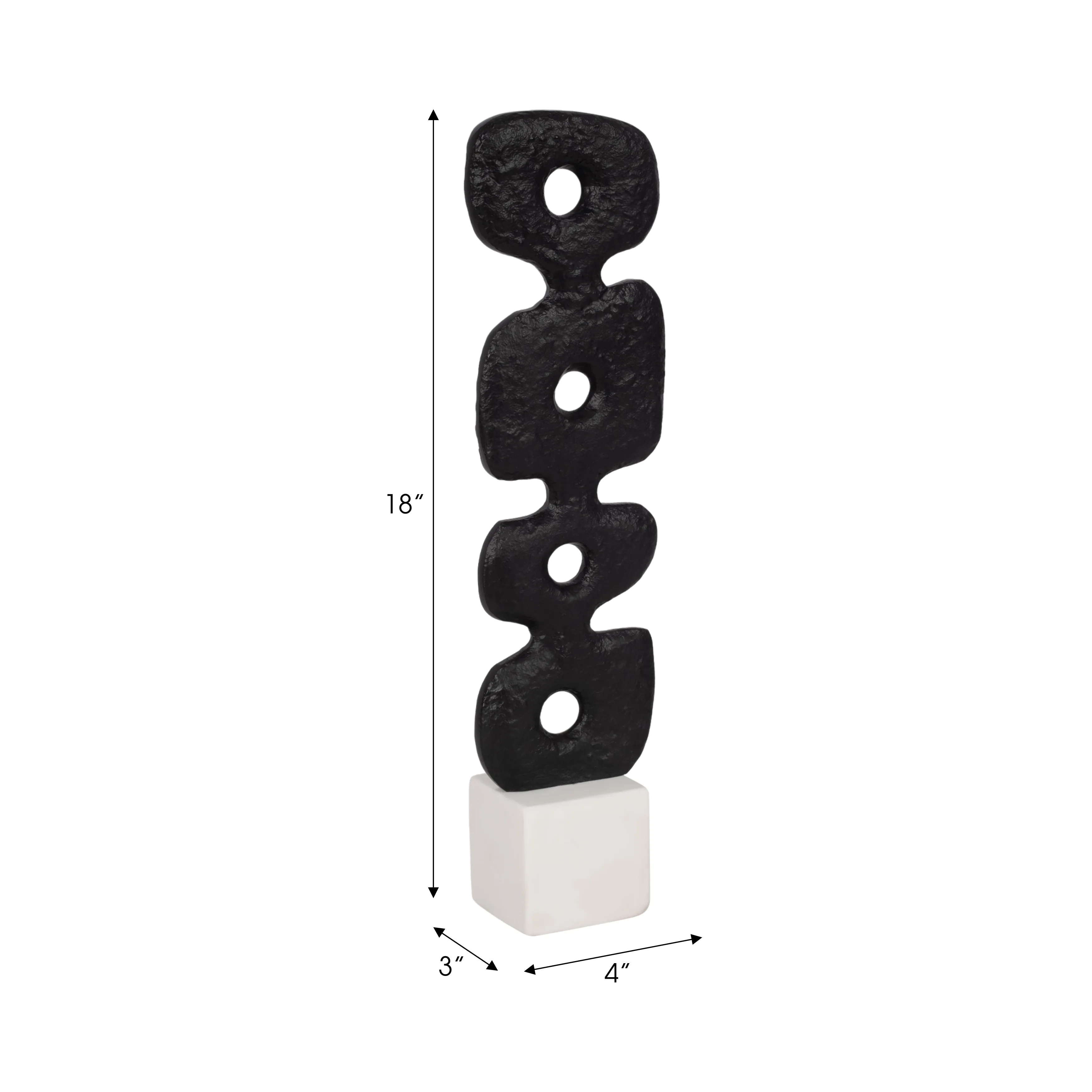 18" Abstract Totem Sculpture  Marble Base, Black/w