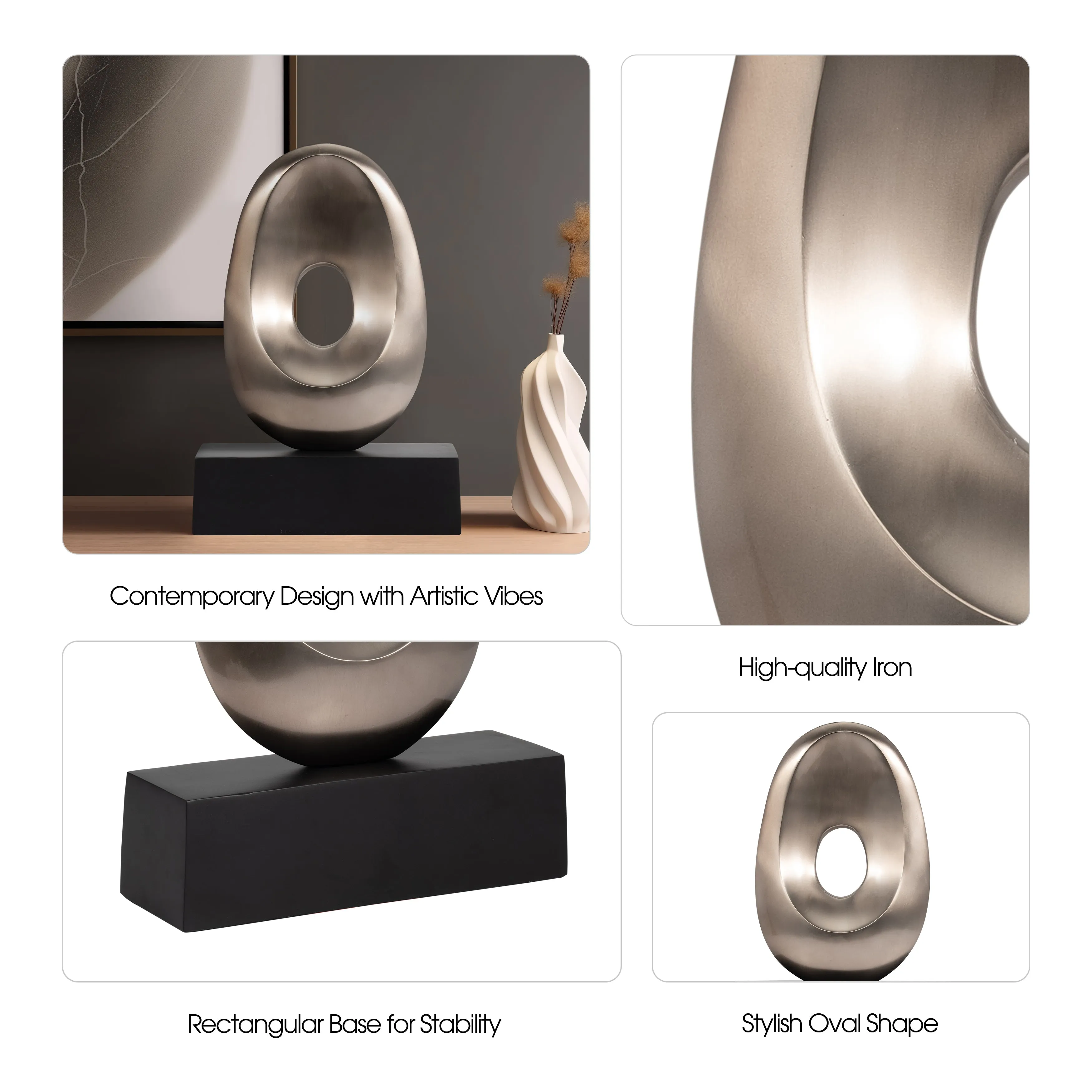 18", METAL OVAL SCULPTURE,SLVR/BLK