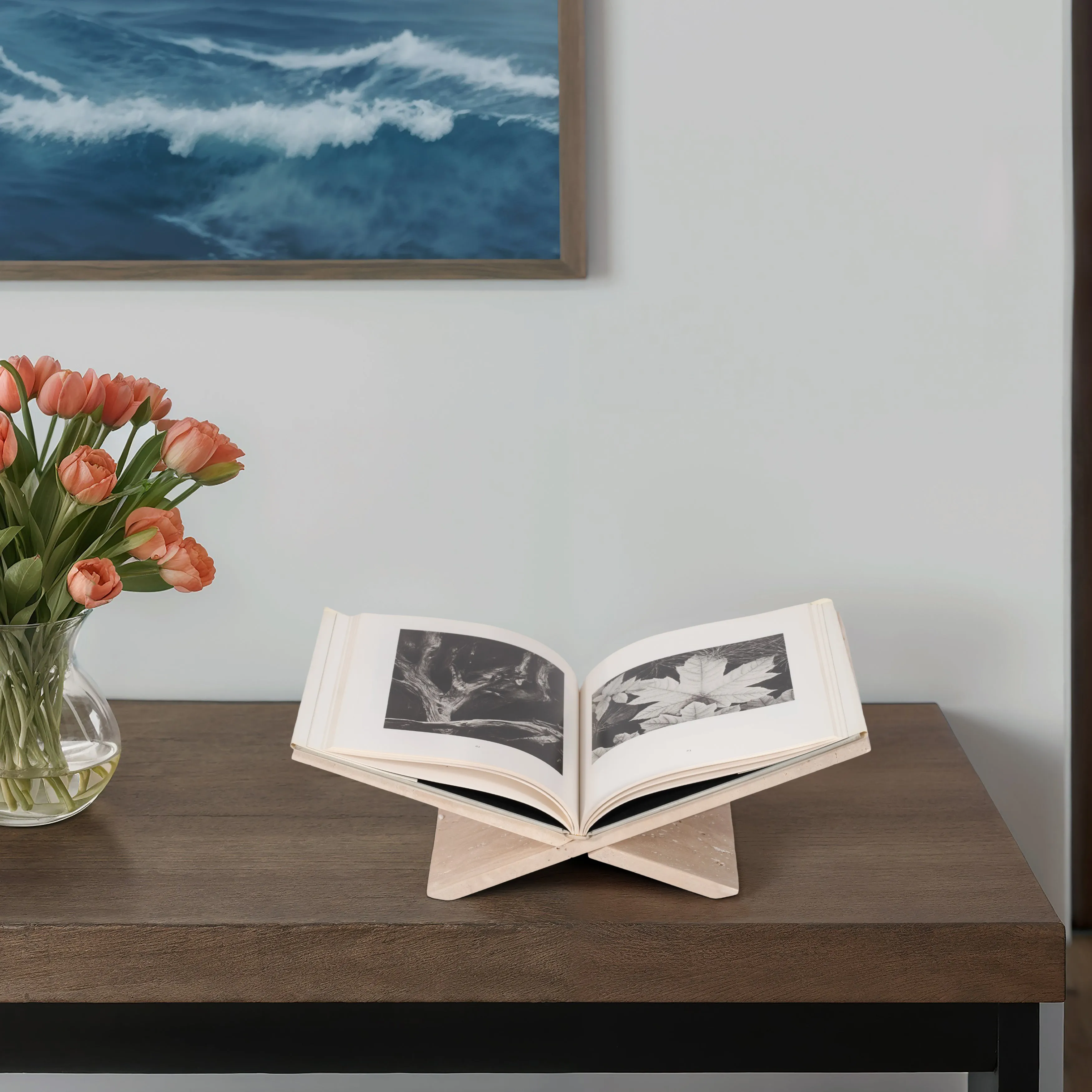 18" Travertine Bookstand, Tan