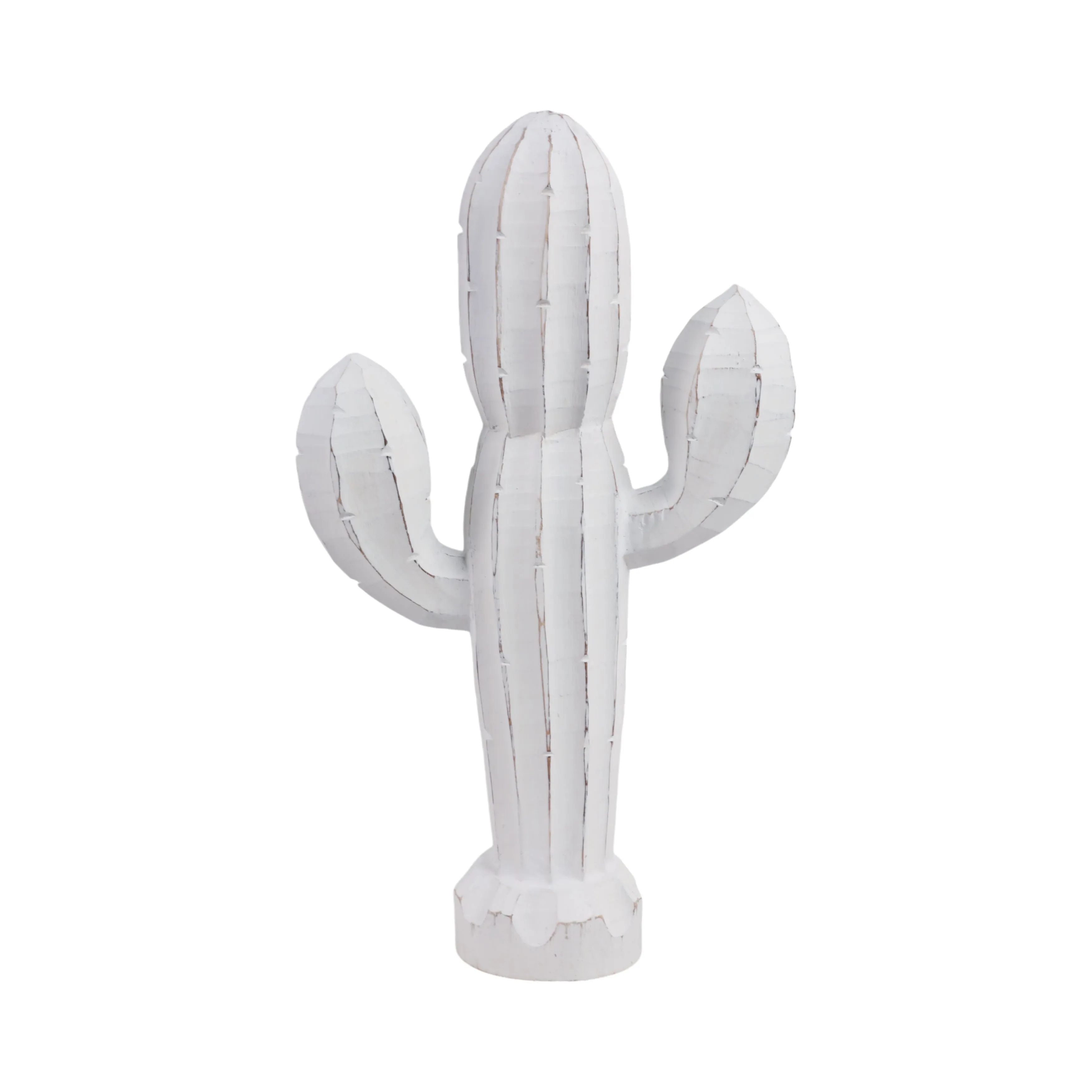 18" Wooden Cactus Decor, Wht