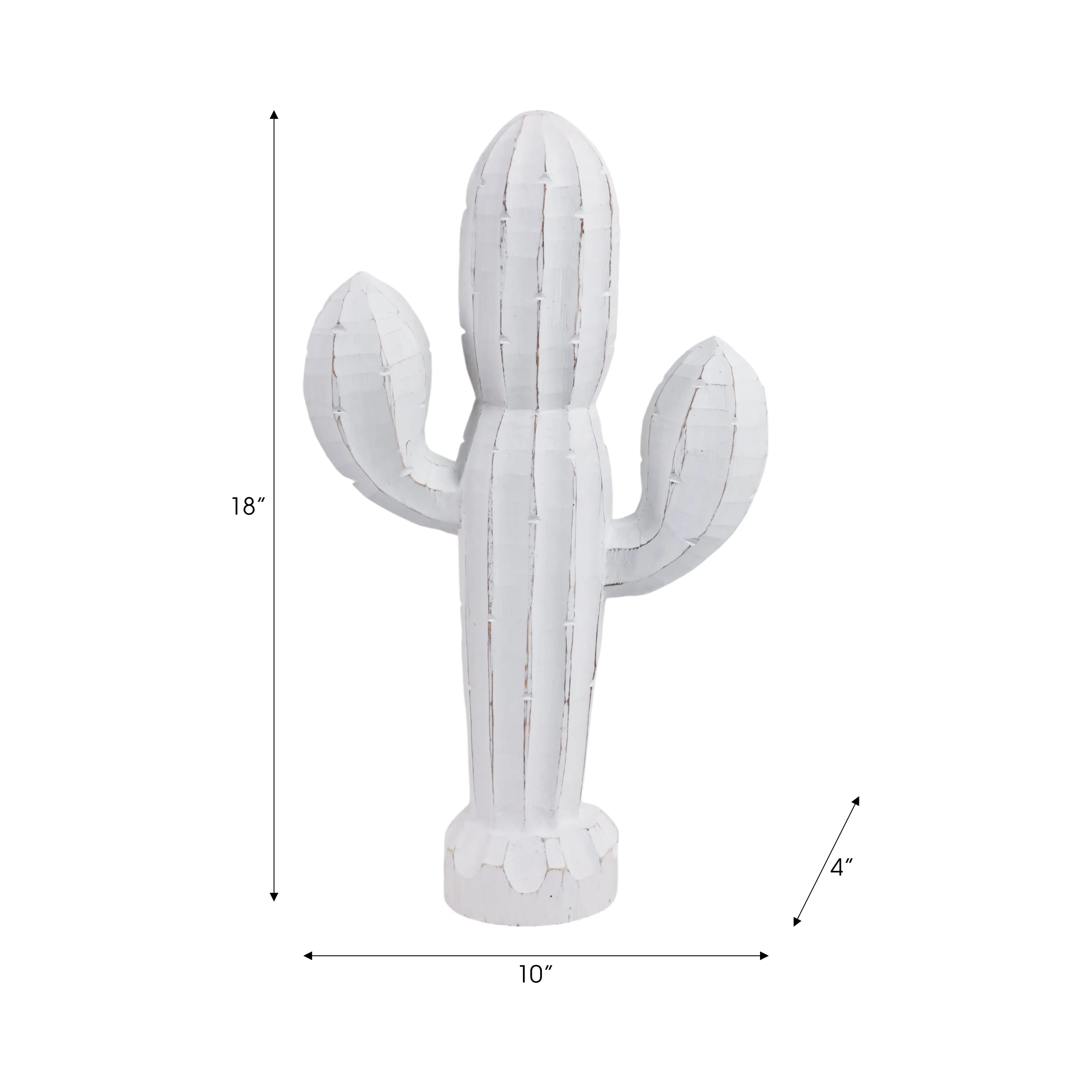 18" Wooden Cactus Decor, Wht