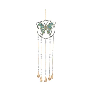 30" Mosaic Butterfly With Bells, Blue/gold