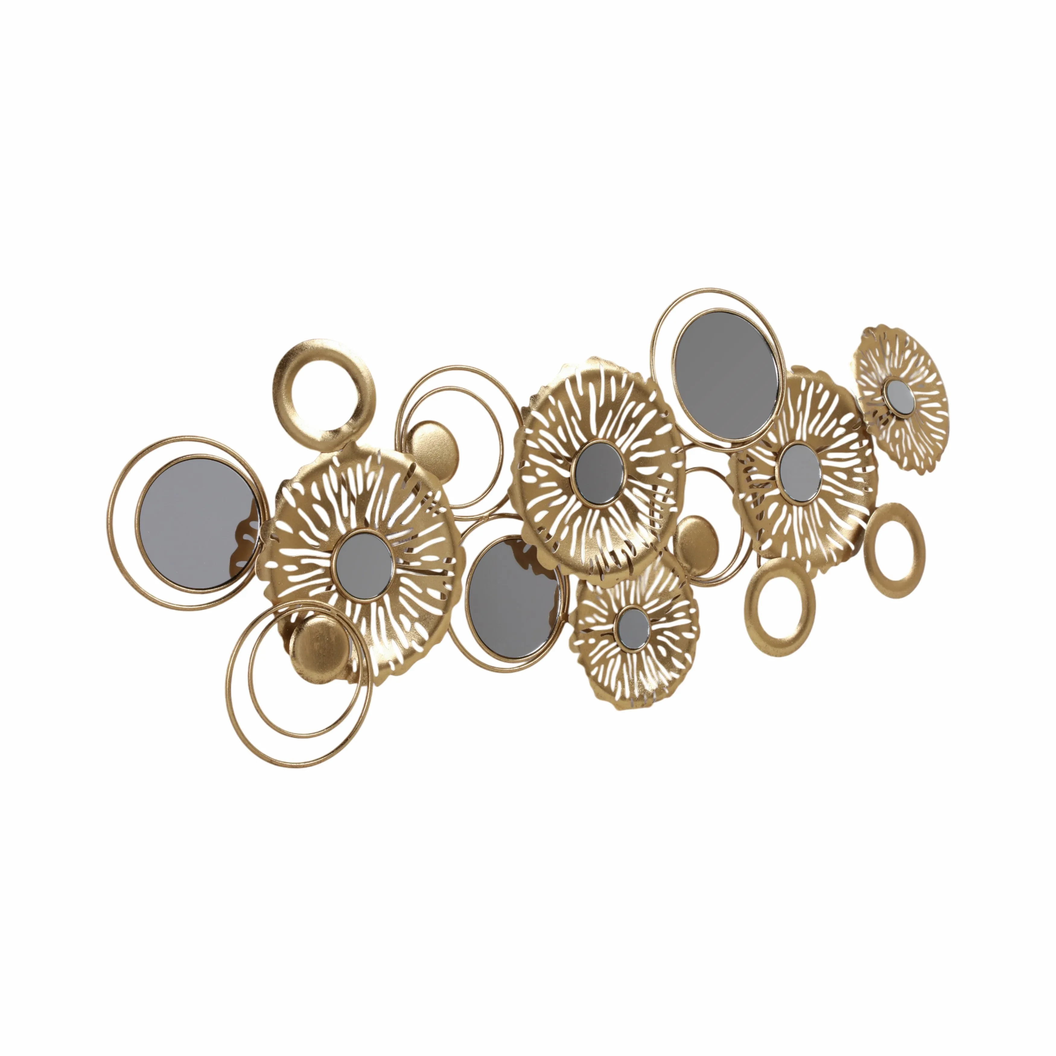 39" Pierced Discs W/ Mirrors Metal Wall, Gold