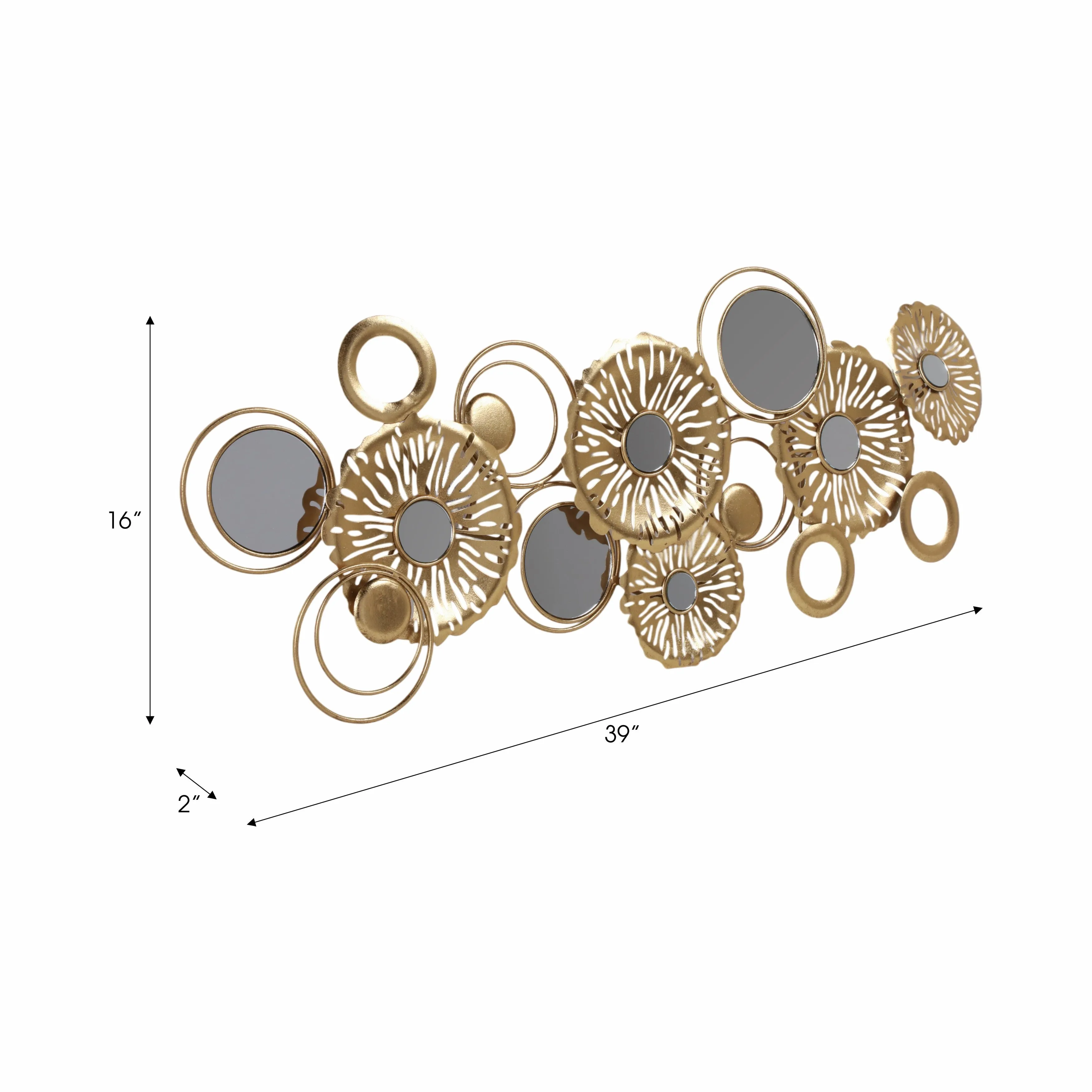 39" Pierced Discs W/ Mirrors Metal Wall, Gold