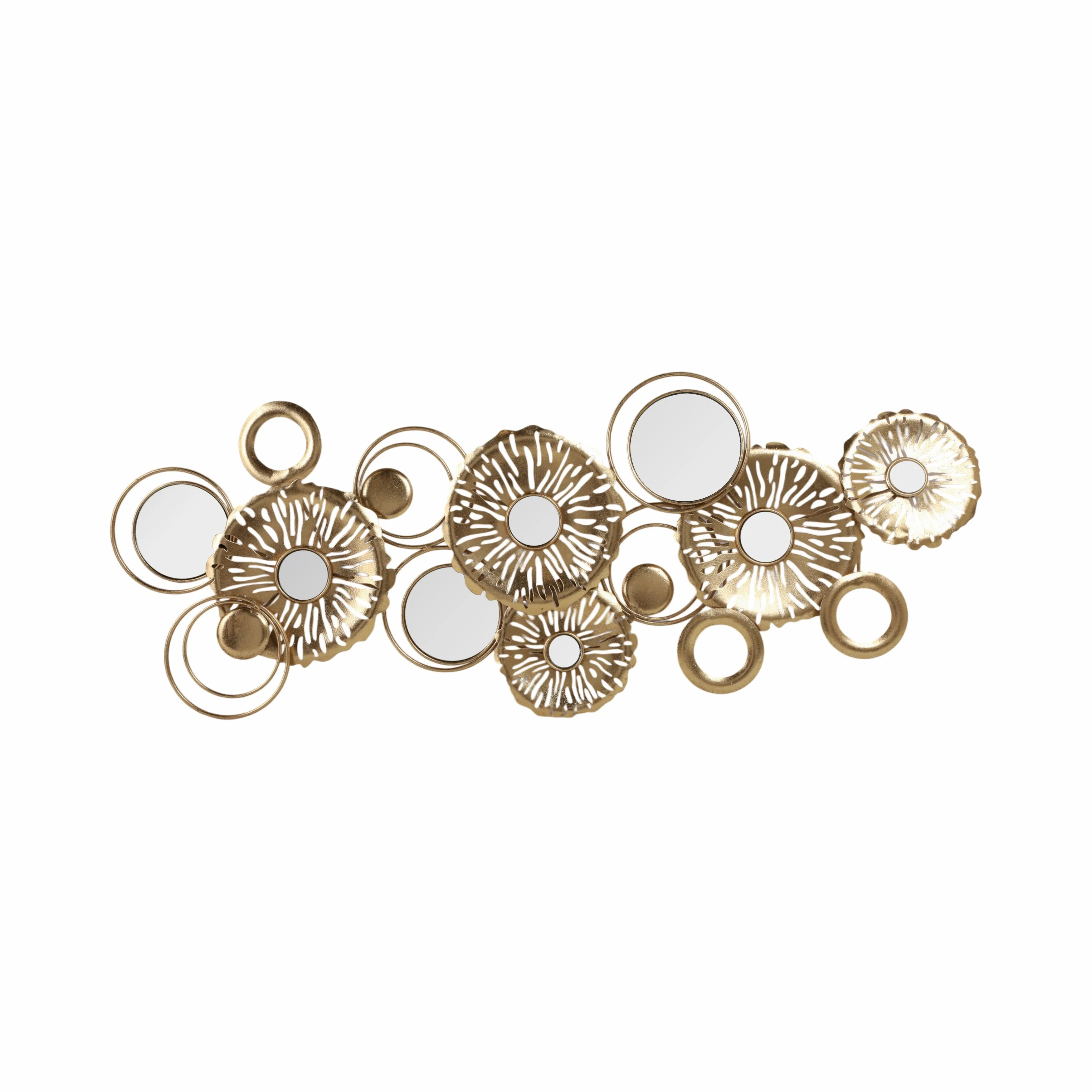 39" Pierced Discs W/ Mirrors Metal Wall, Gold