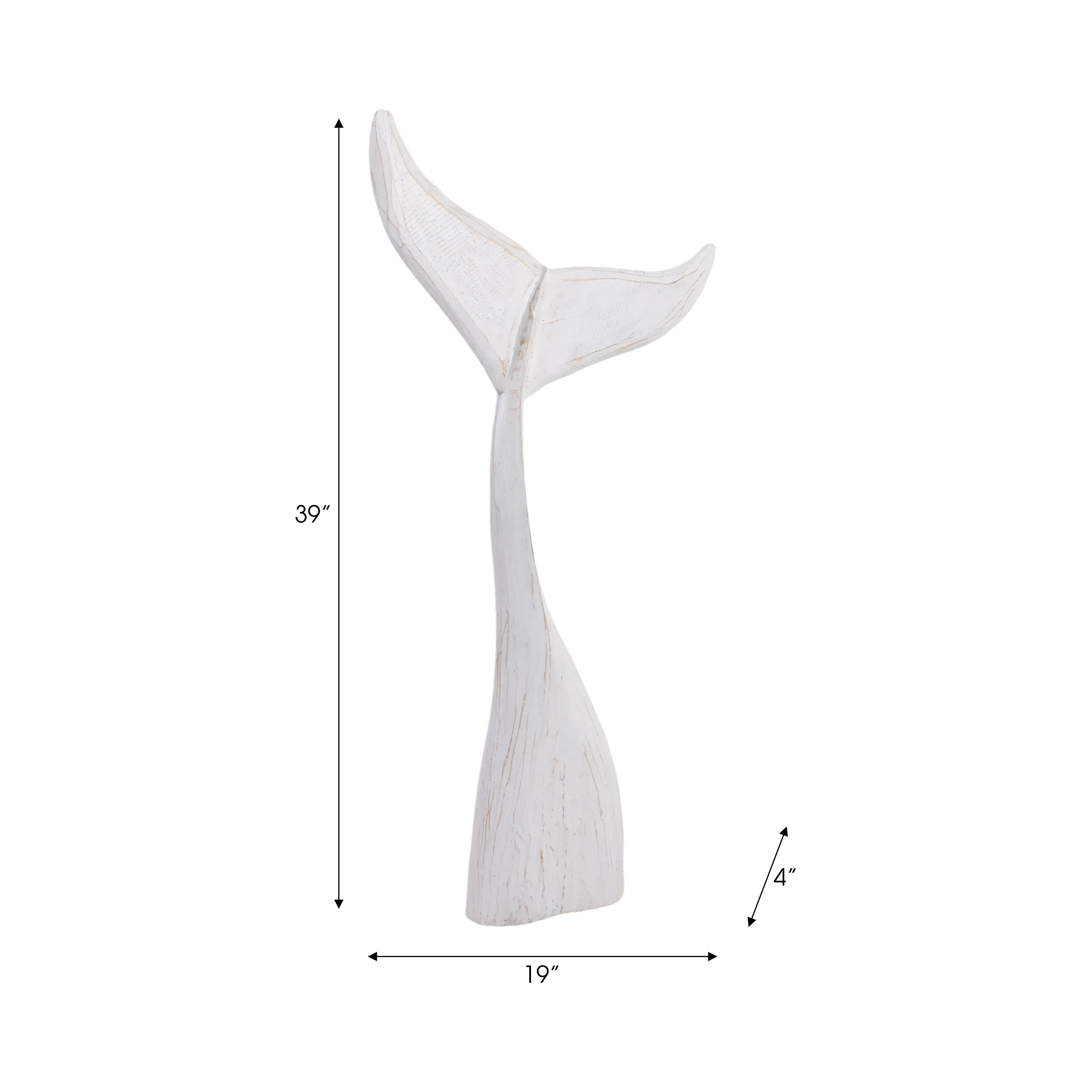39" Wood Whale Tail Decor, Wht