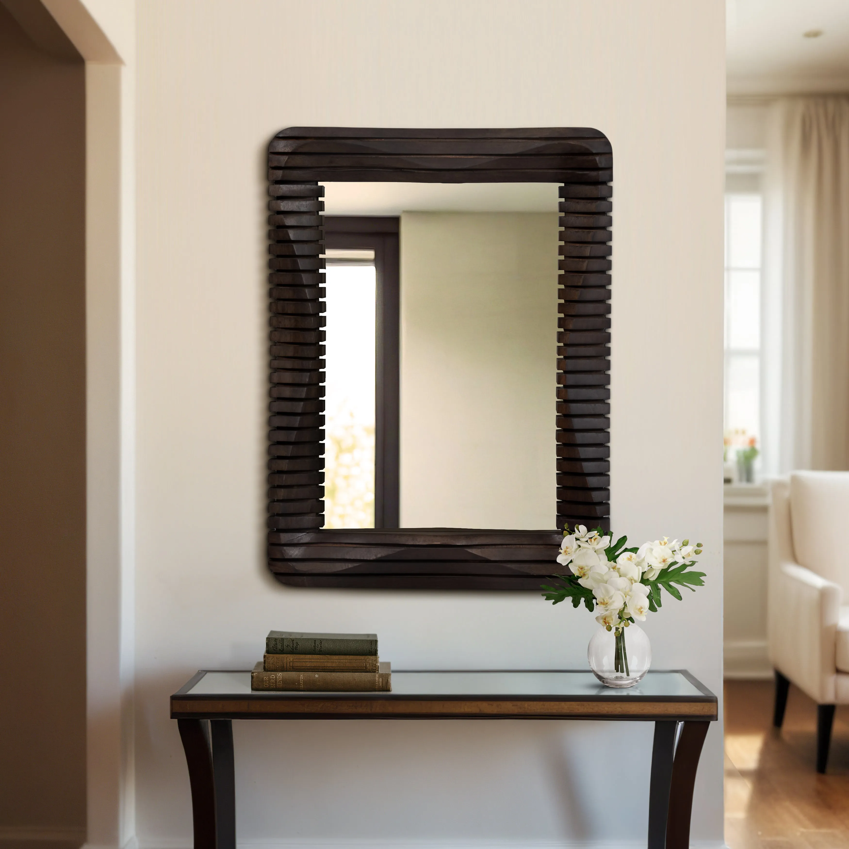 41X30" KENSINGTON SLATTED WOOD MIRROR, BROWN