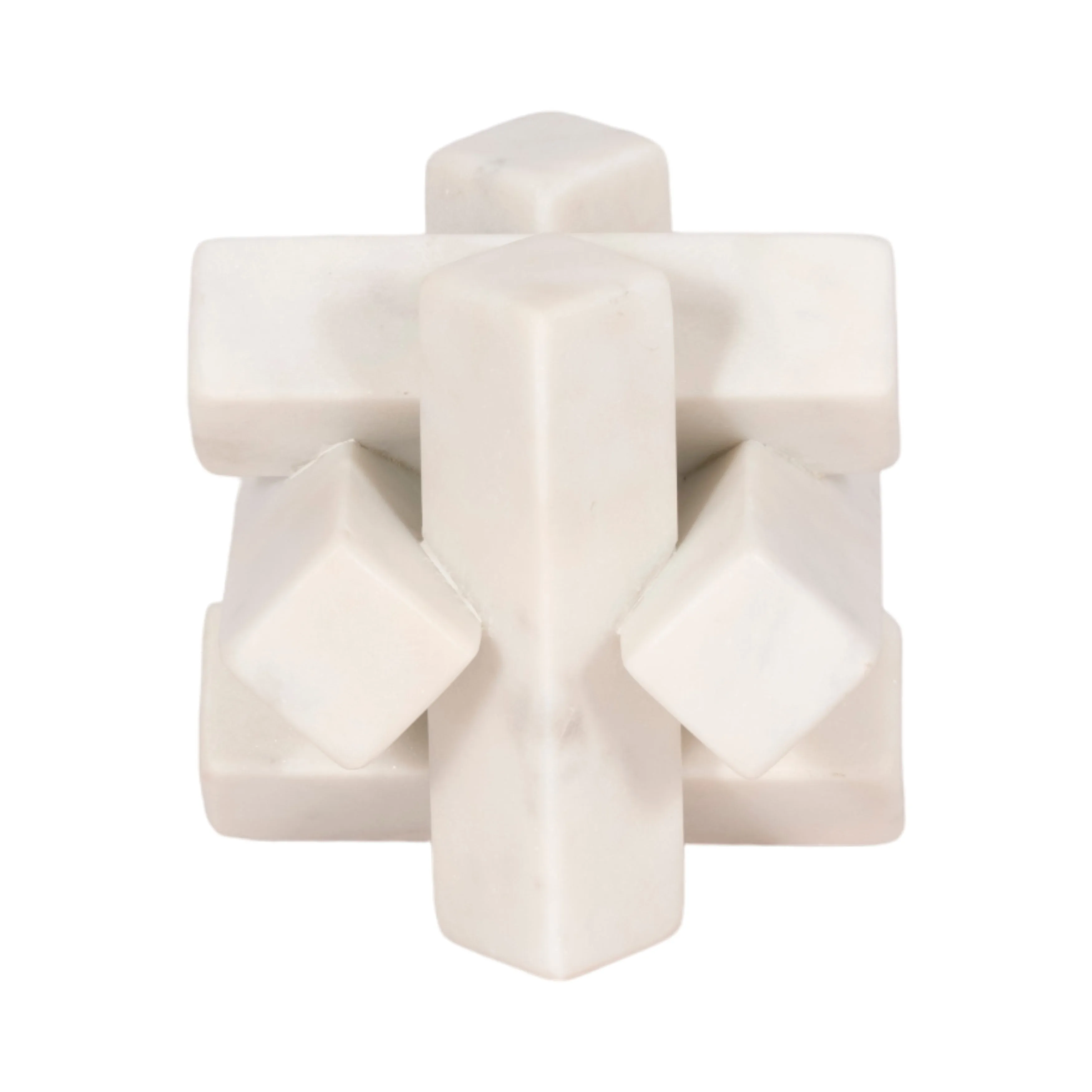4" Marble Geometric Orb, White