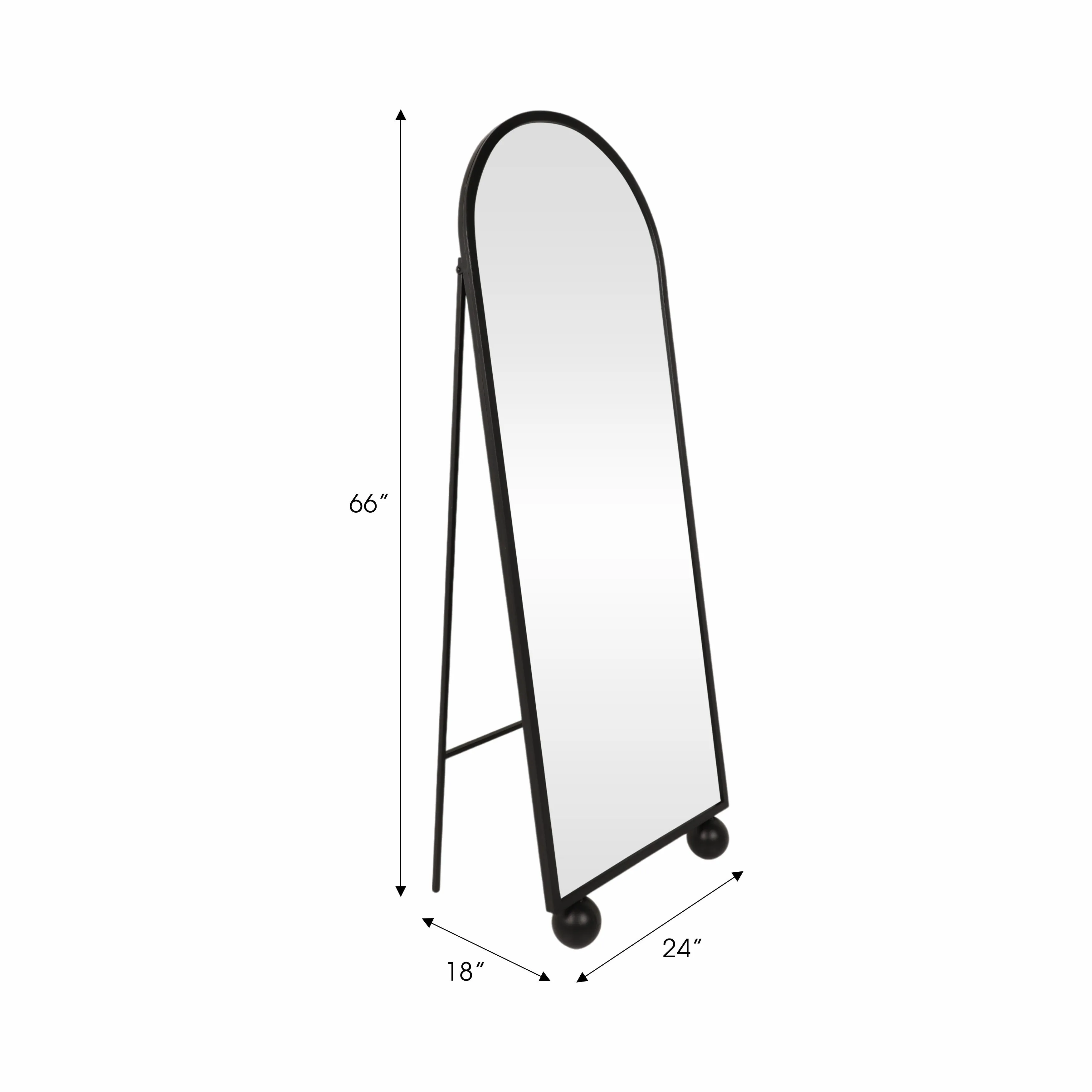 66" Mirror On Stand With Ball Feet, Black