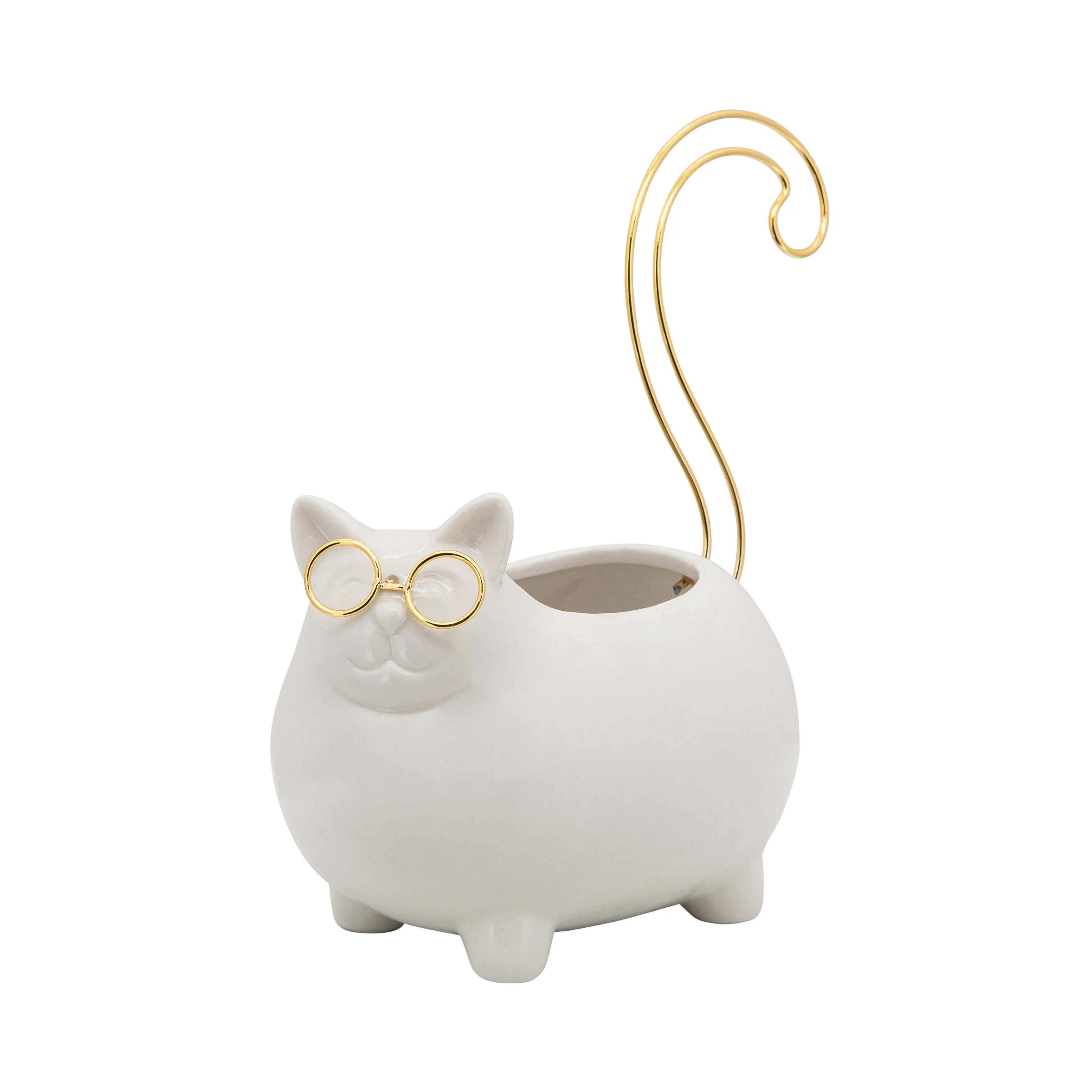 8"H  KITTY TRINKET TRAY, WHITE