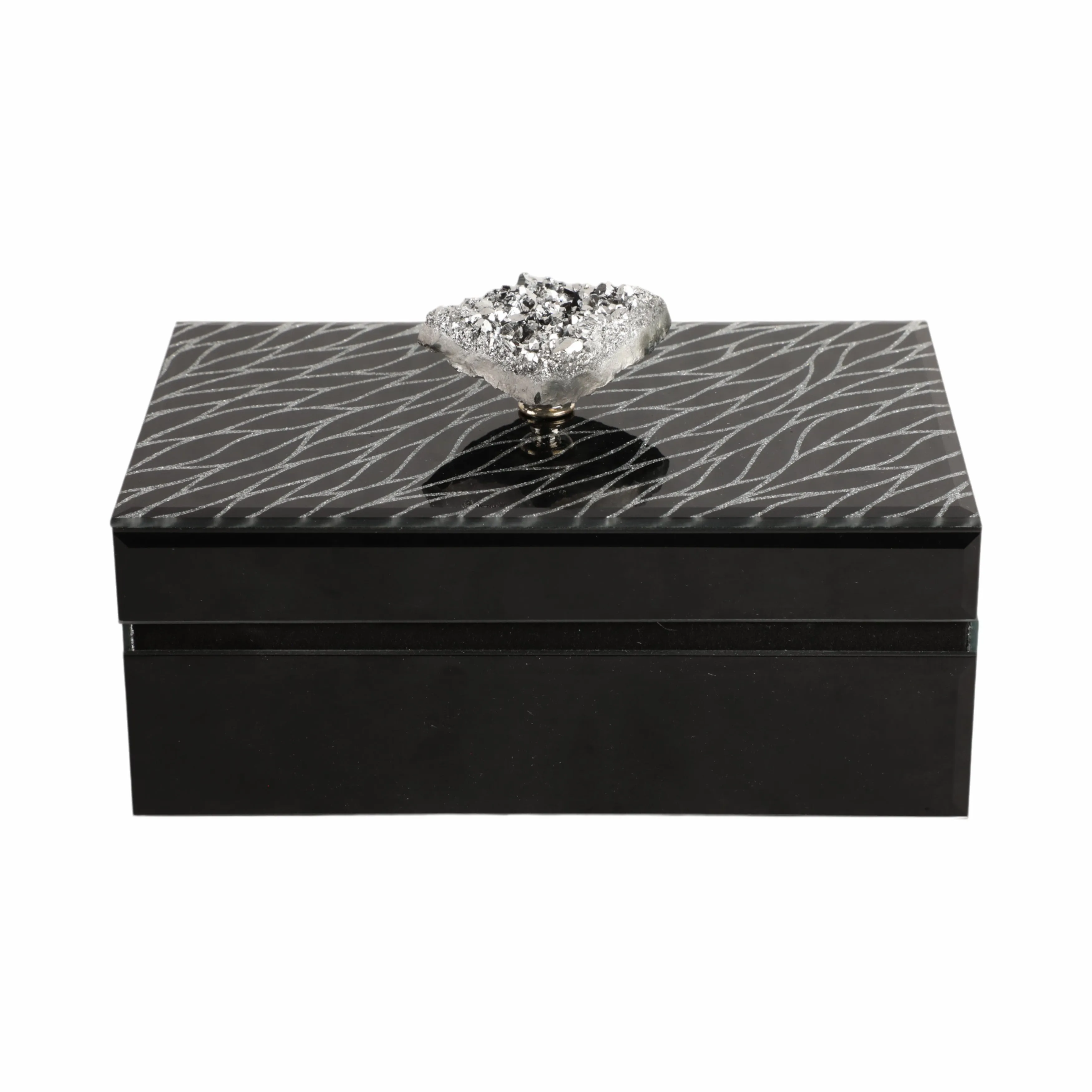 8x5" Sparkly Glass Box Stone Top, Black