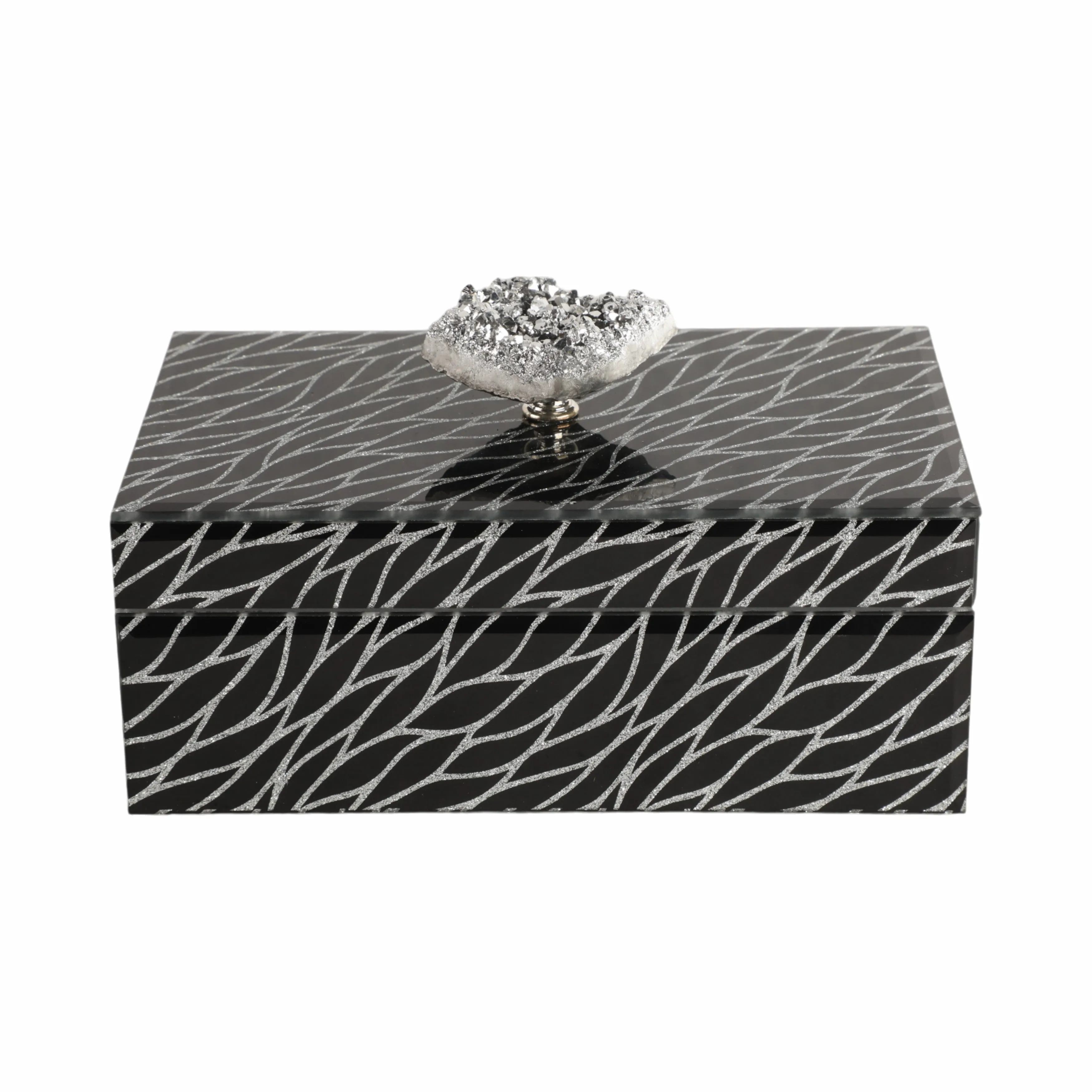 8x5" Sparkly Glass Box Stone Top, Black