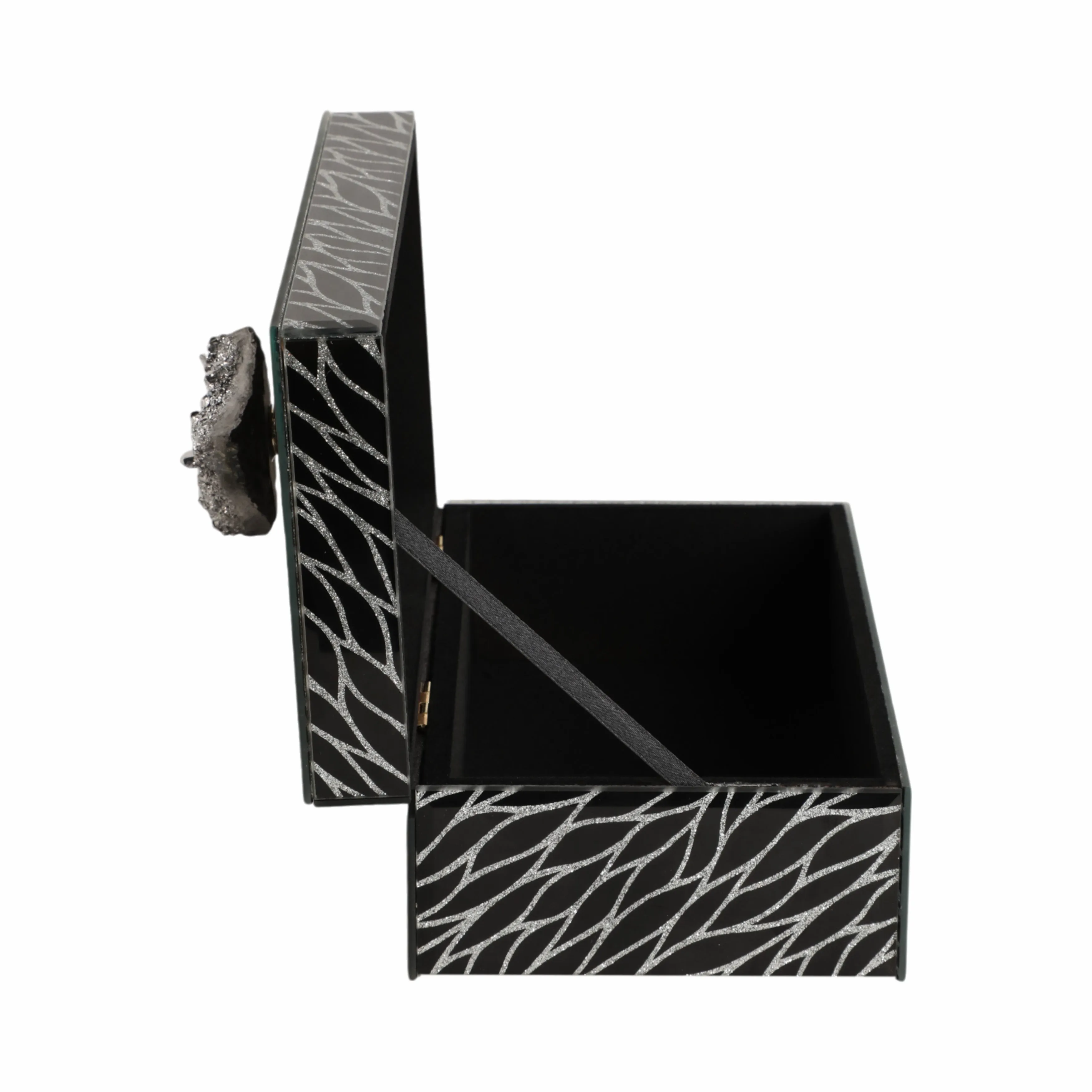 8x5" Sparkly Glass Box Stone Top, Black