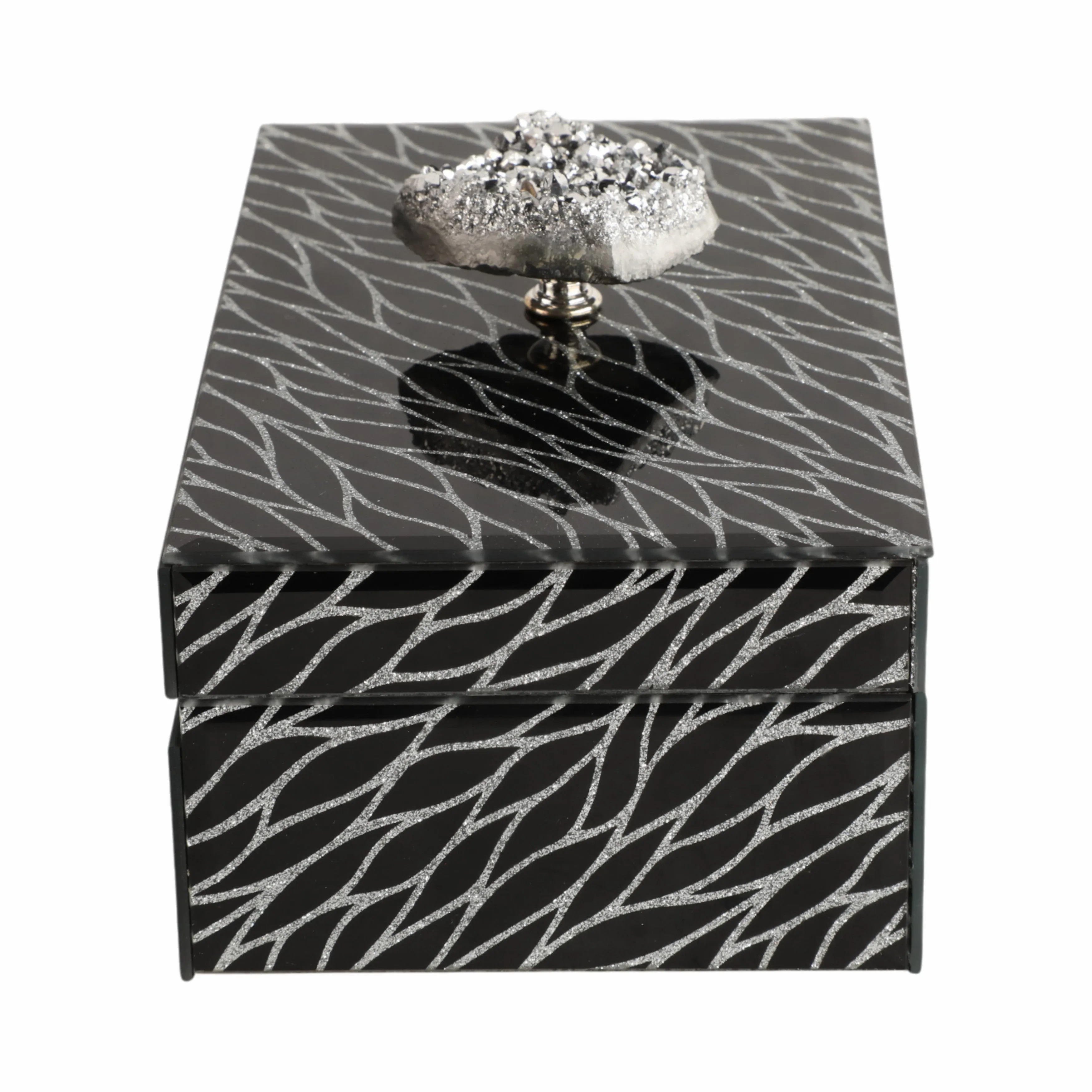 8x5" Sparkly Glass Box Stone Top, Black