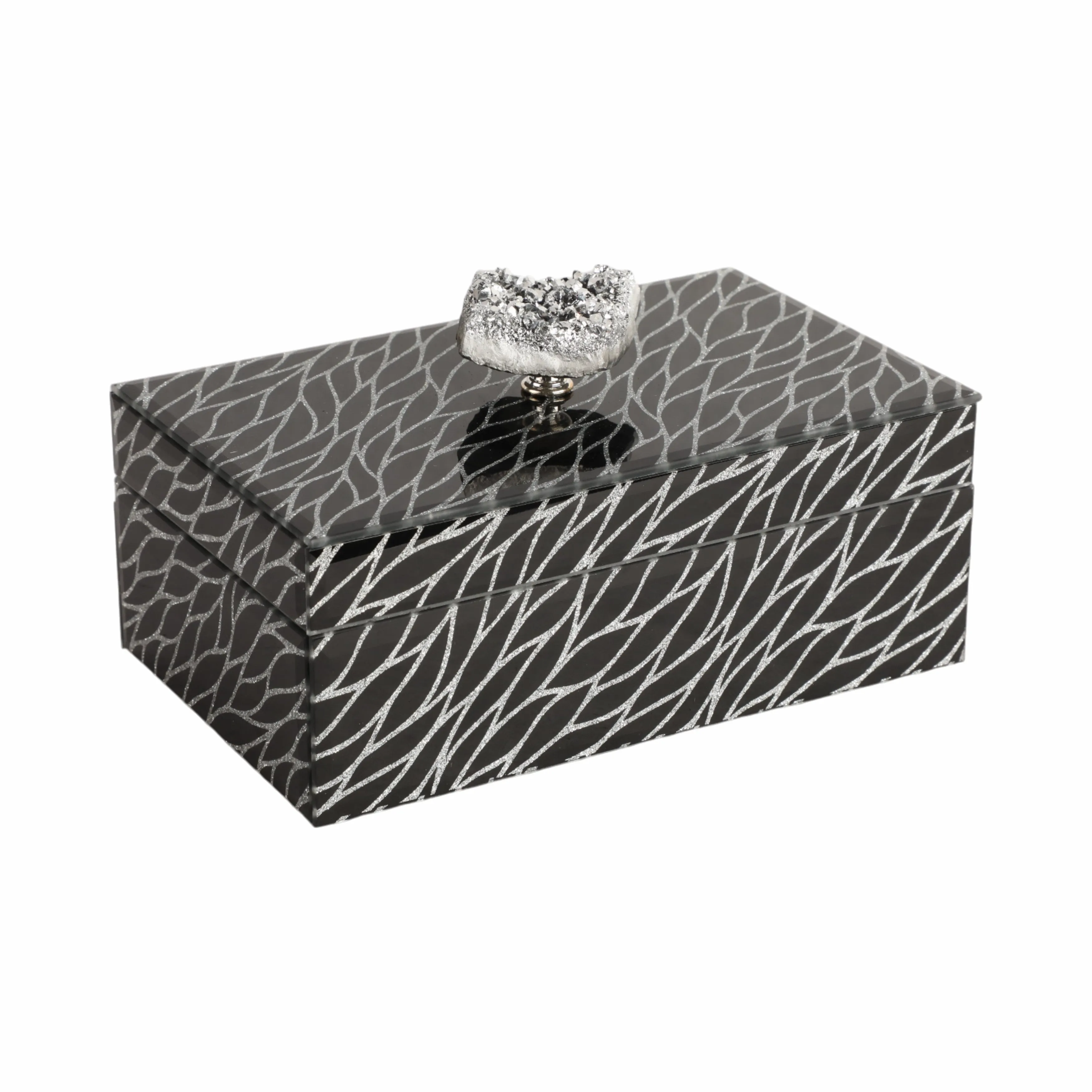 8x5" Sparkly Glass Box Stone Top, Black