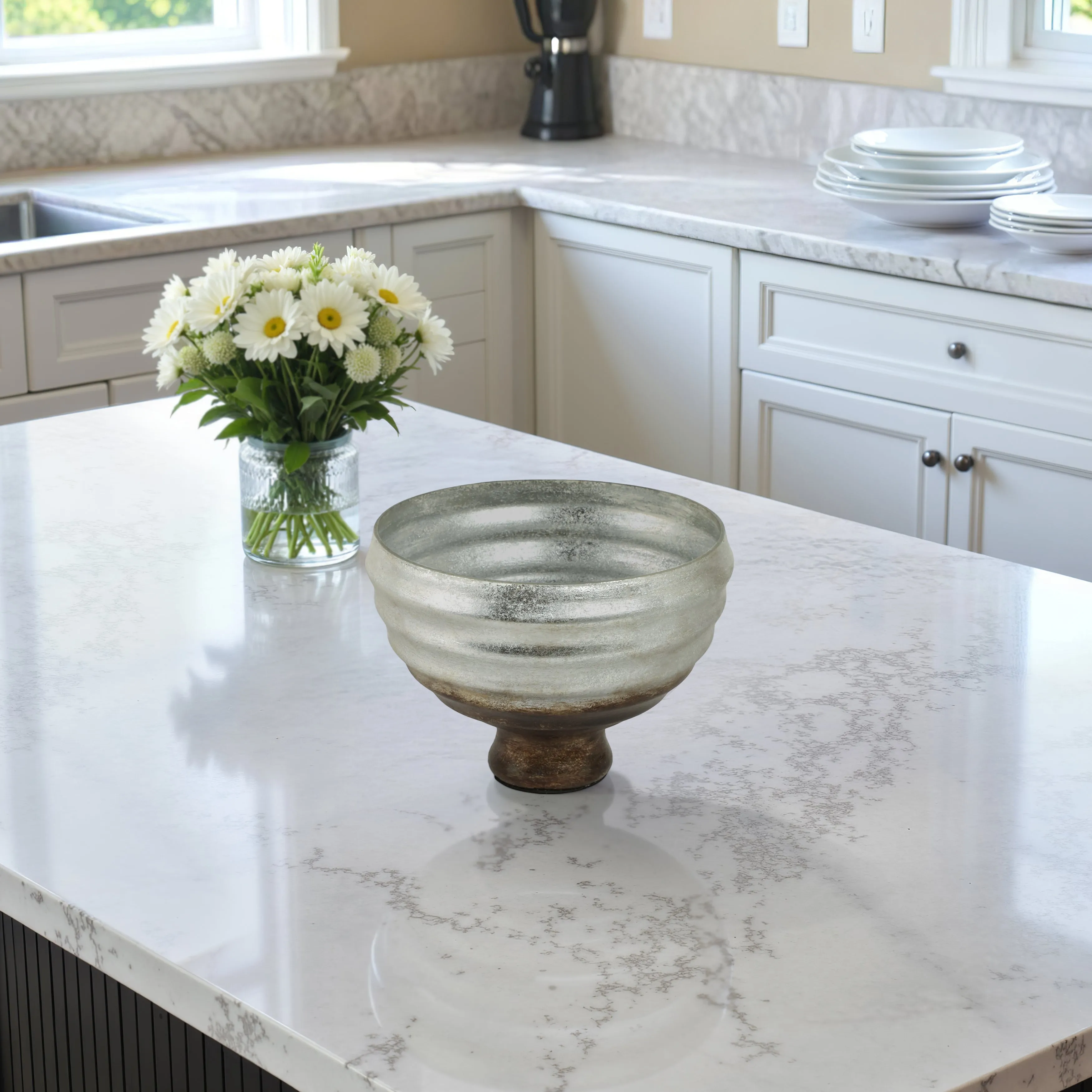 9" Glass Pedestal Bowl Ombre Finish, Multi