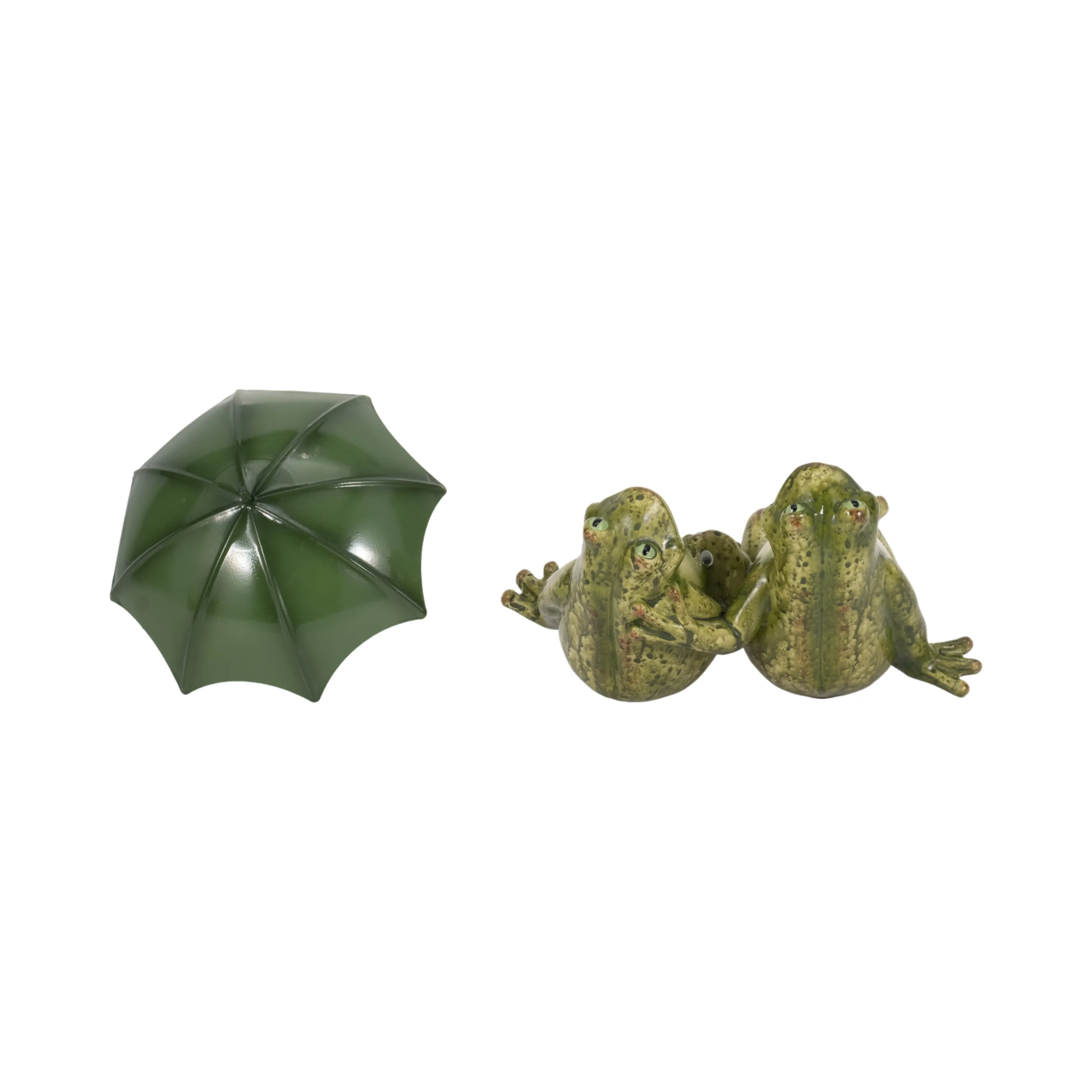 9" Sitting Frogs With Umbrella, Green
