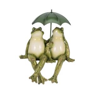 9" Sitting Frogs With Umbrella, Green
