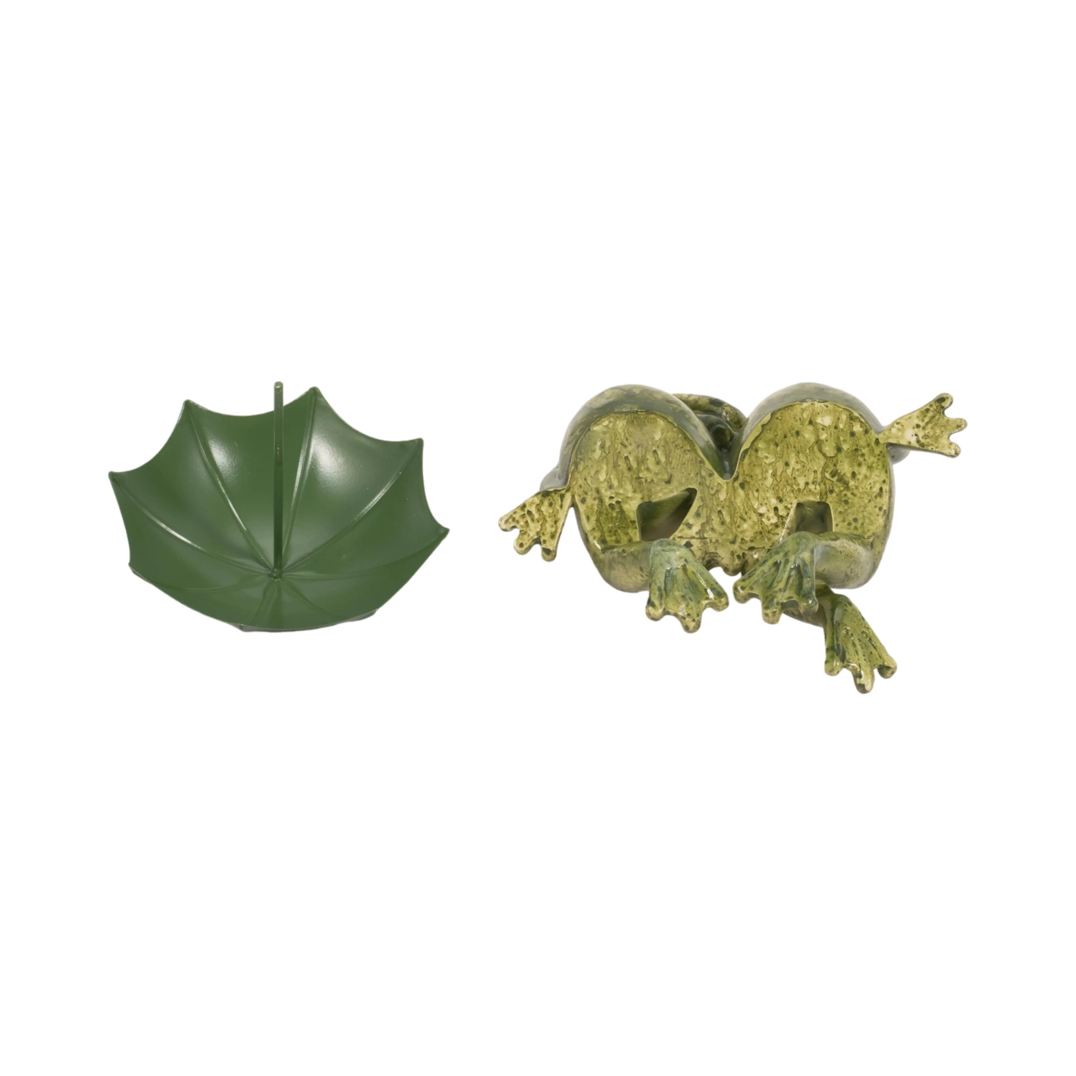 9" Sitting Frogs With Umbrella, Green