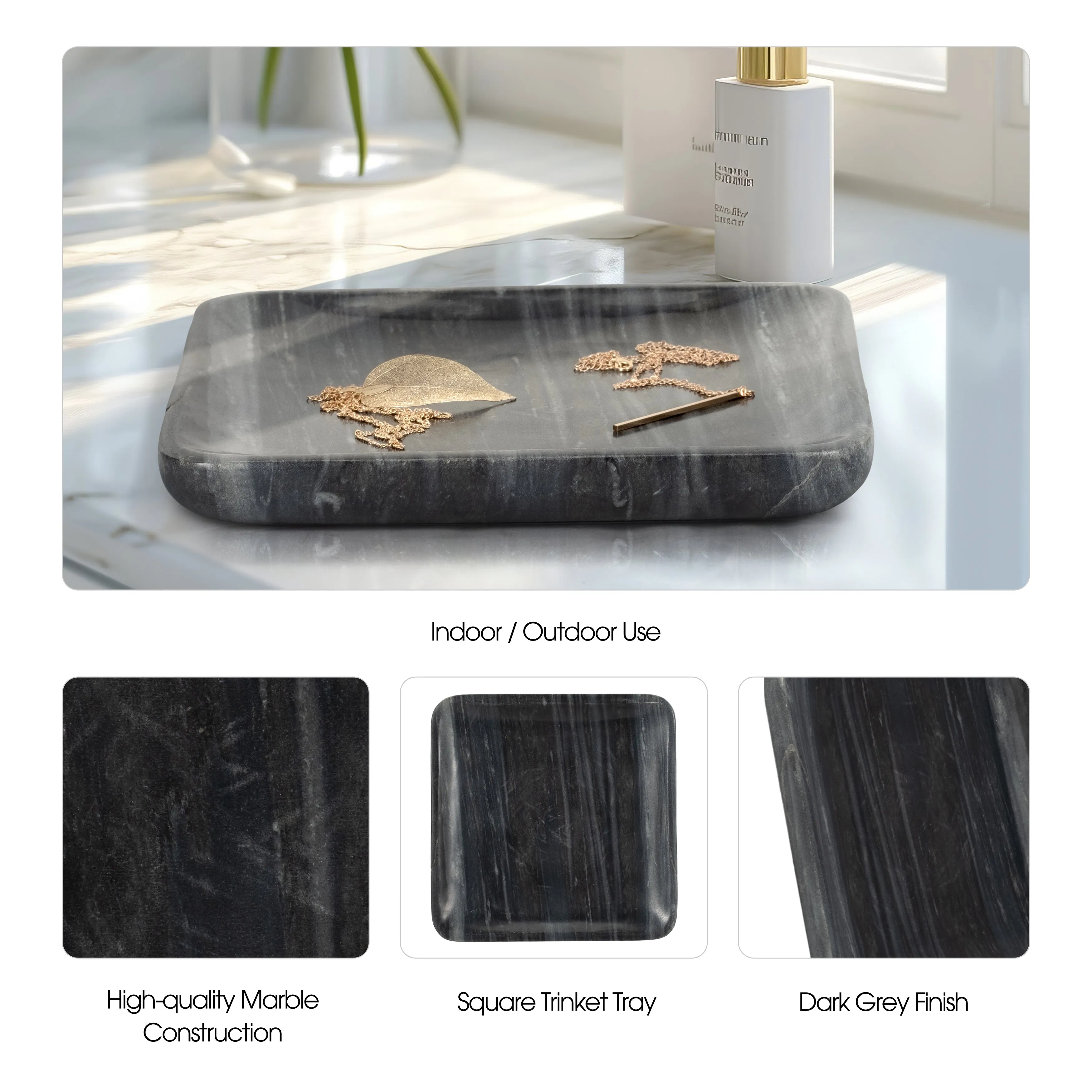 9" ZARRA GREY MARBLE TRINKET TRAY