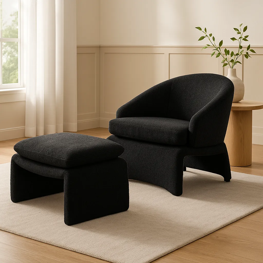 Adrian Black Accent Chair   Ottoman