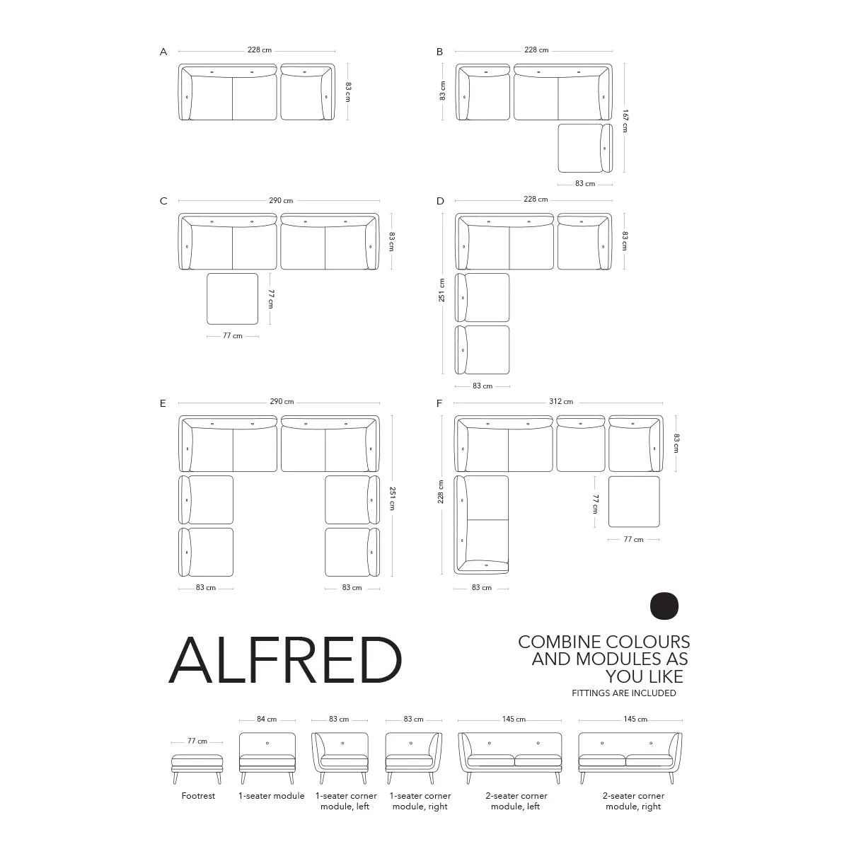 Alfred Fabric Left 2 Seater Modular Sofa