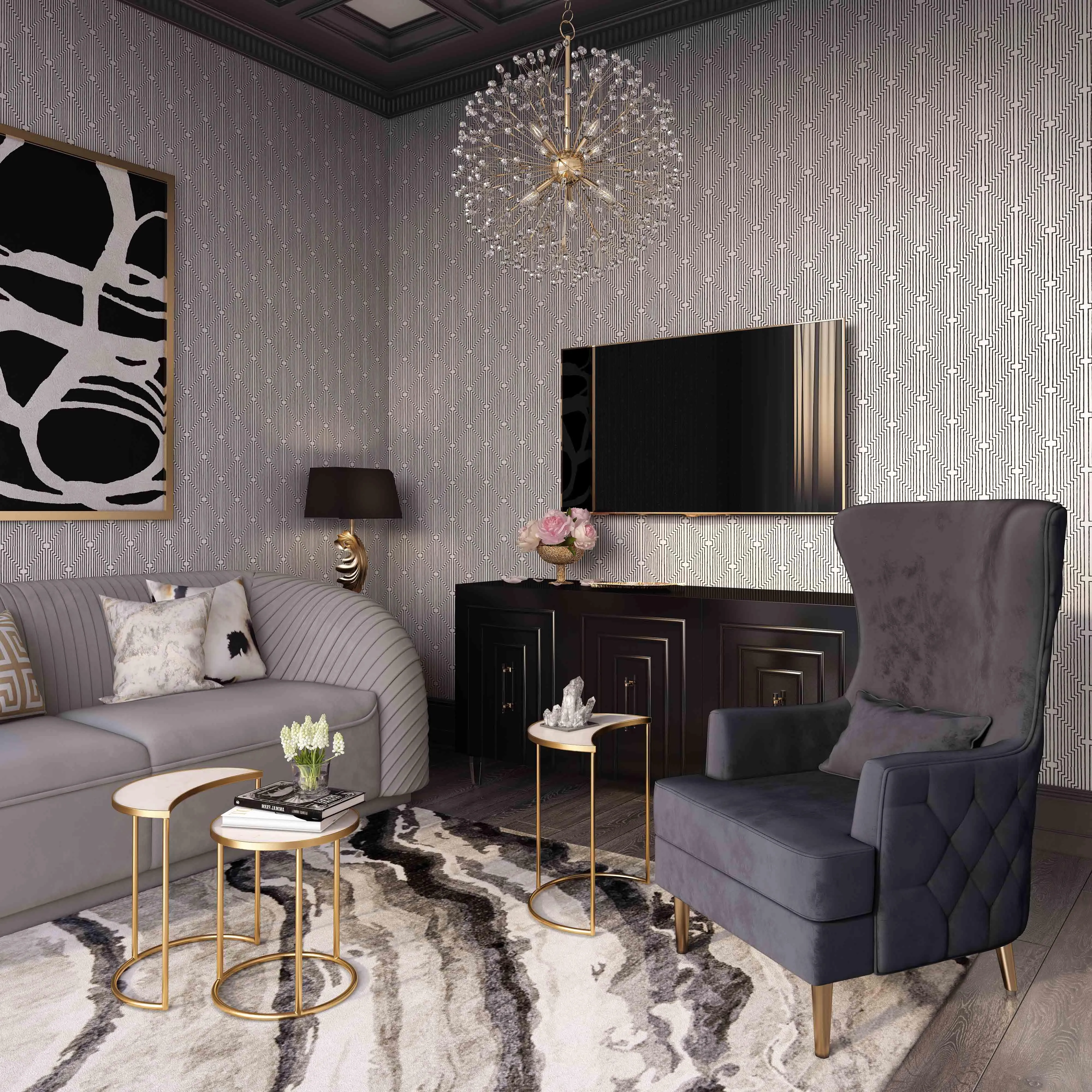 Alina Black Tall Tufted Back Chair