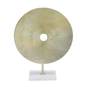 ALUMINUM GOLD DISK ON WHITE BASE, 18"