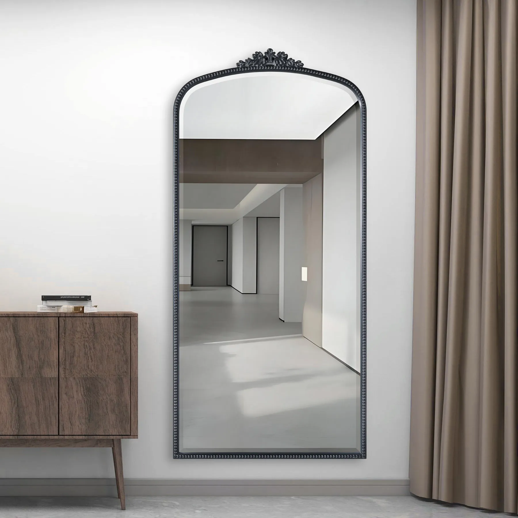 Bevel mirror, antique matt black finishing